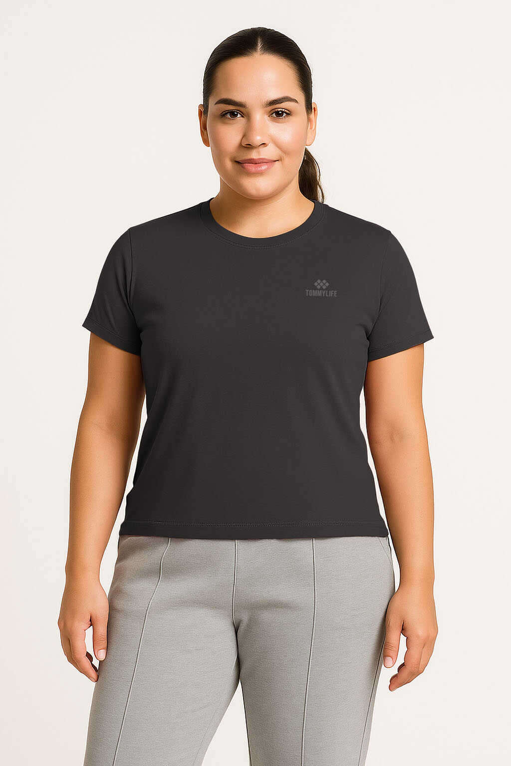 Tommylife Wholesale White Crew Neck Basic Plus Size Women's T-Shirt - 97308