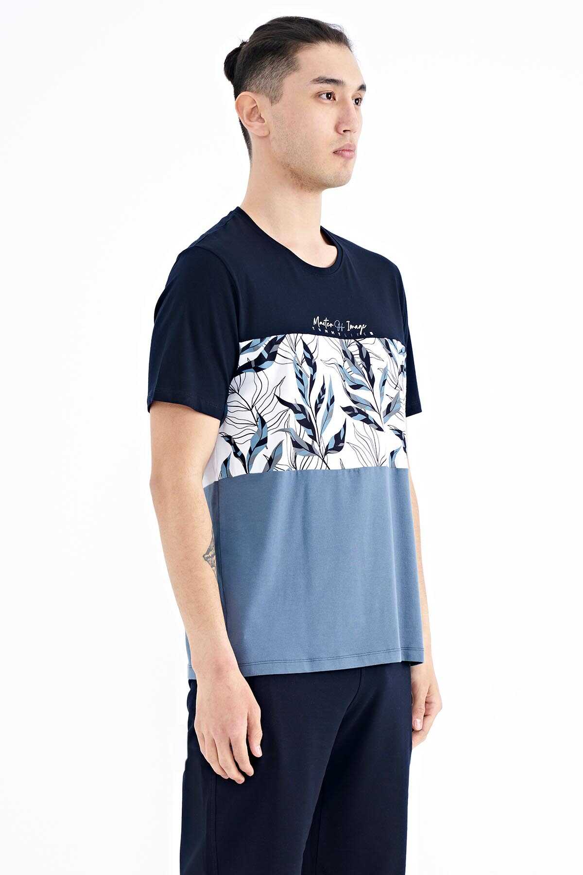 Tommylife Toptan Siyah Renk Geçişli Baskı Detaylı O Yaka Standart Kalıp Erkek T-Shirt - 88177