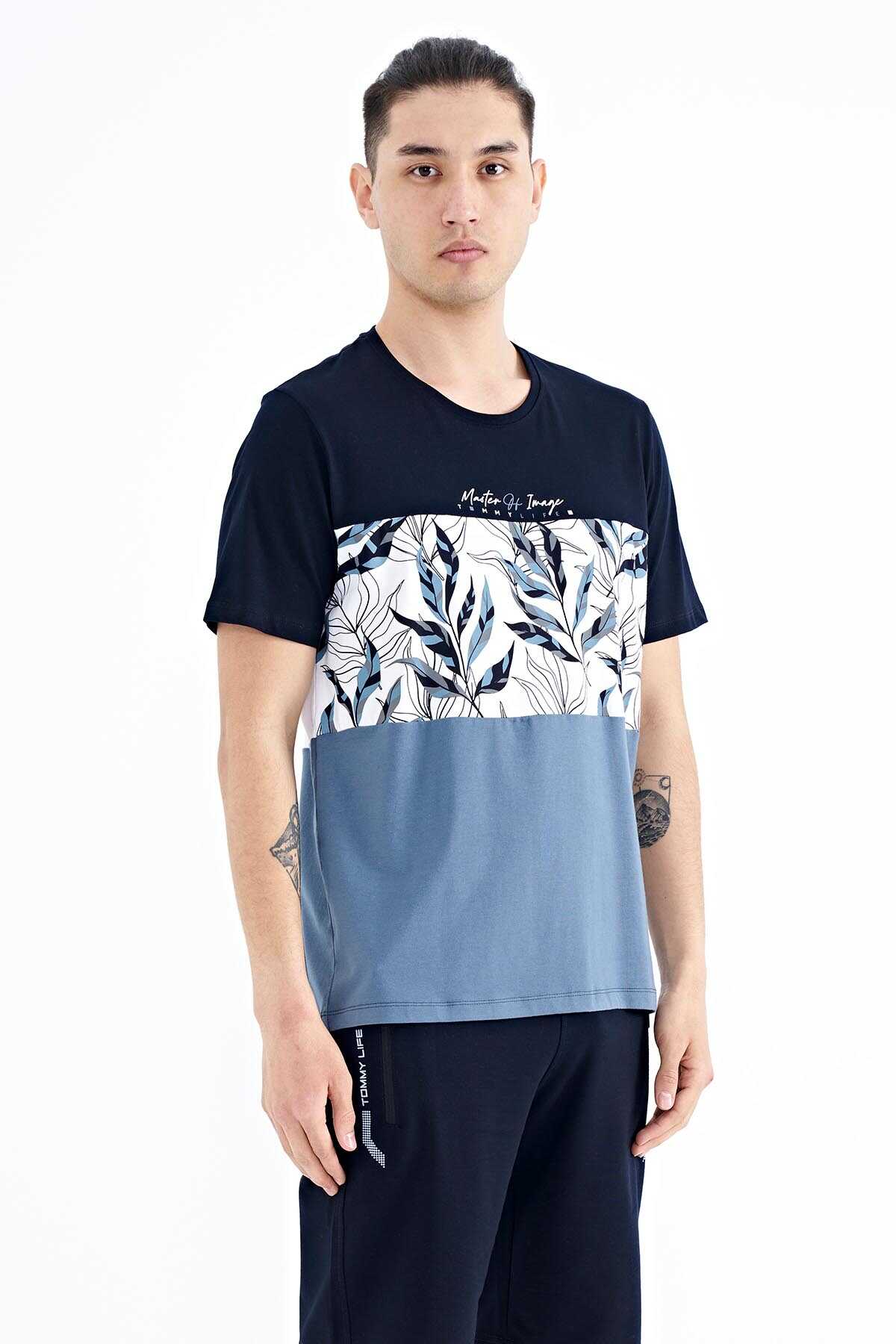 Tommylife Toptan Siyah Renk Geçişli Baskı Detaylı O Yaka Standart Kalıp Erkek T-Shirt - 88177