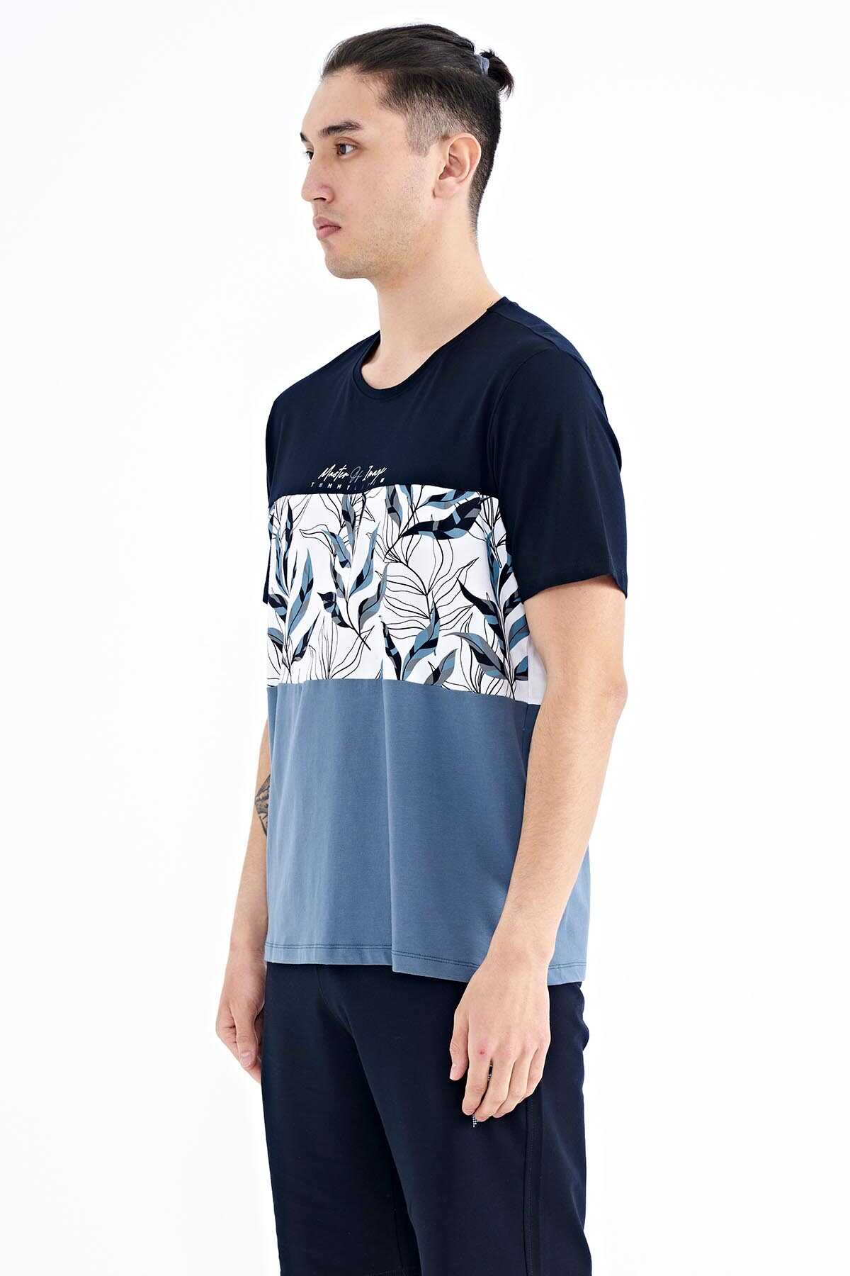 Tommylife Toptan Siyah Renk Geçişli Baskı Detaylı O Yaka Standart Kalıp Erkek T-Shirt - 88177