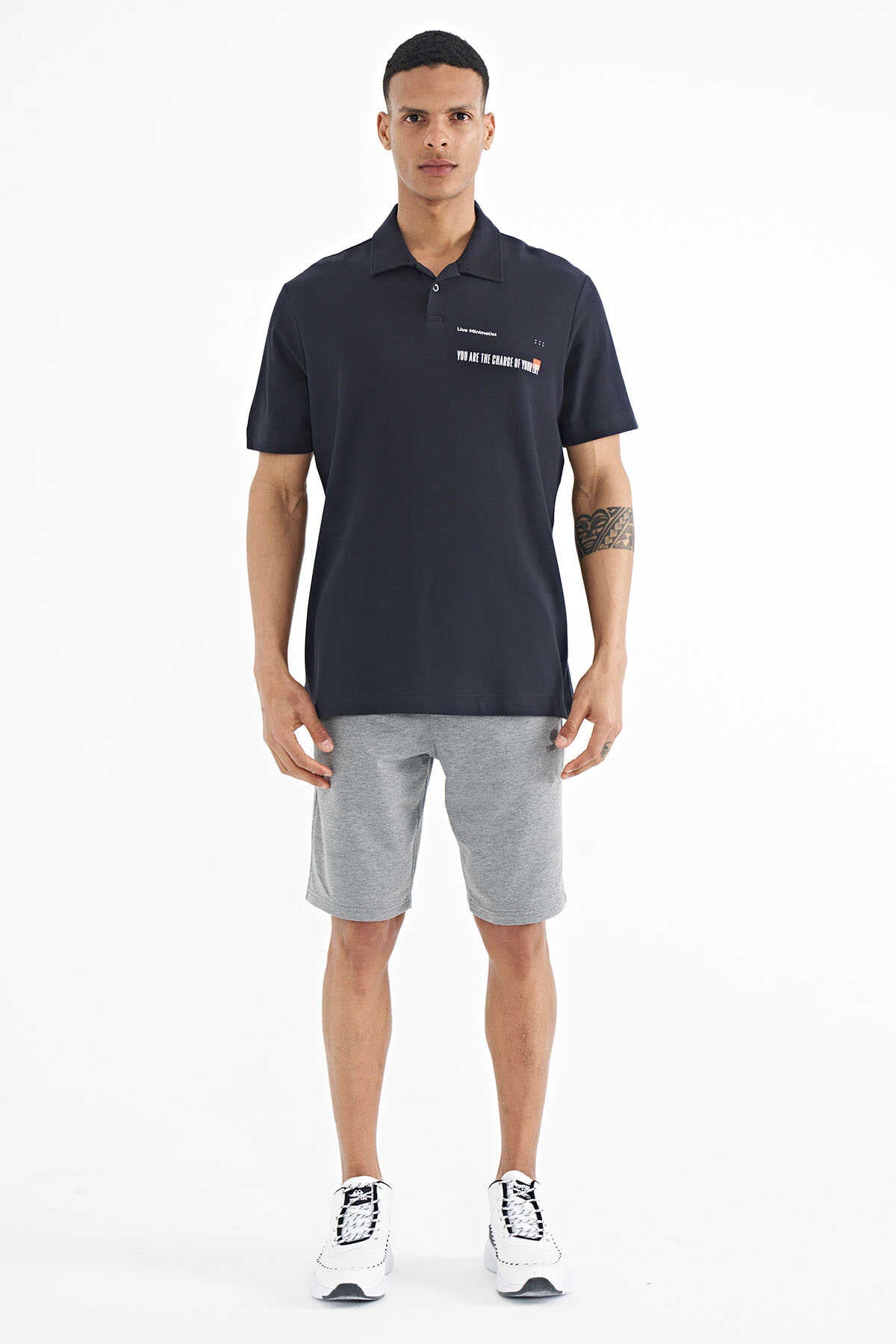 Tommylife Toptan Lacivert Yazı Baskılı Standart Form Polo Yaka Erkek T-Shirt - 88236