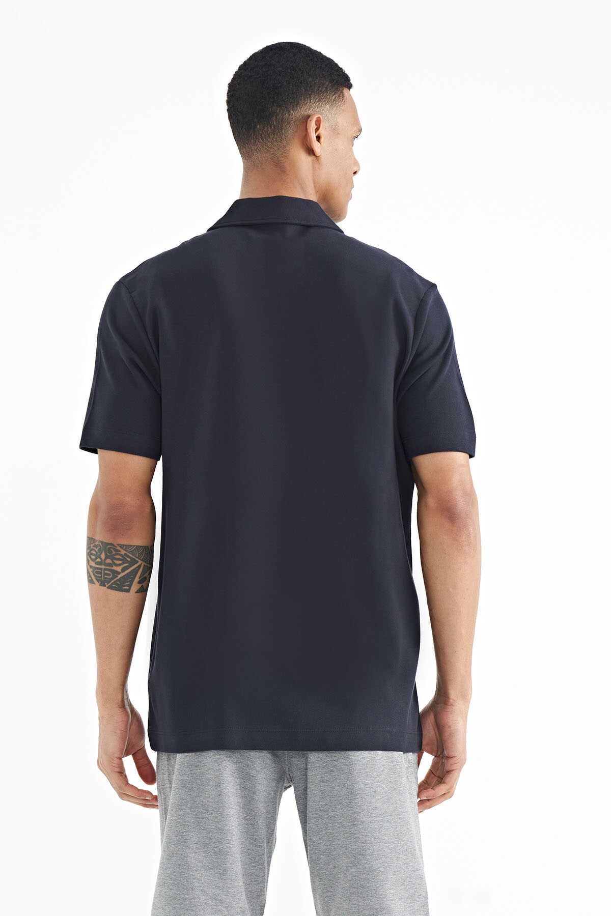 Tommylife Toptan Lacivert Yazı Baskılı Standart Form Polo Yaka Erkek T-Shirt - 88236