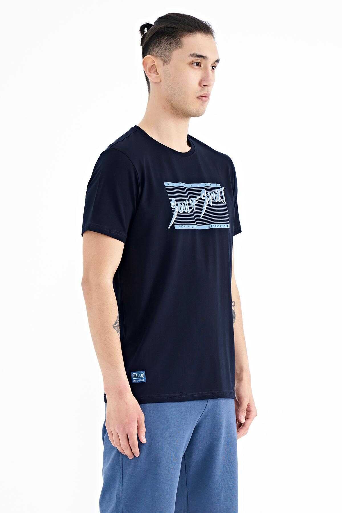 Tommylife Toptan Beyaz Yazı Desen Baskılı Standart Kalıp O Yaka Erkek T-Shirt - 88172