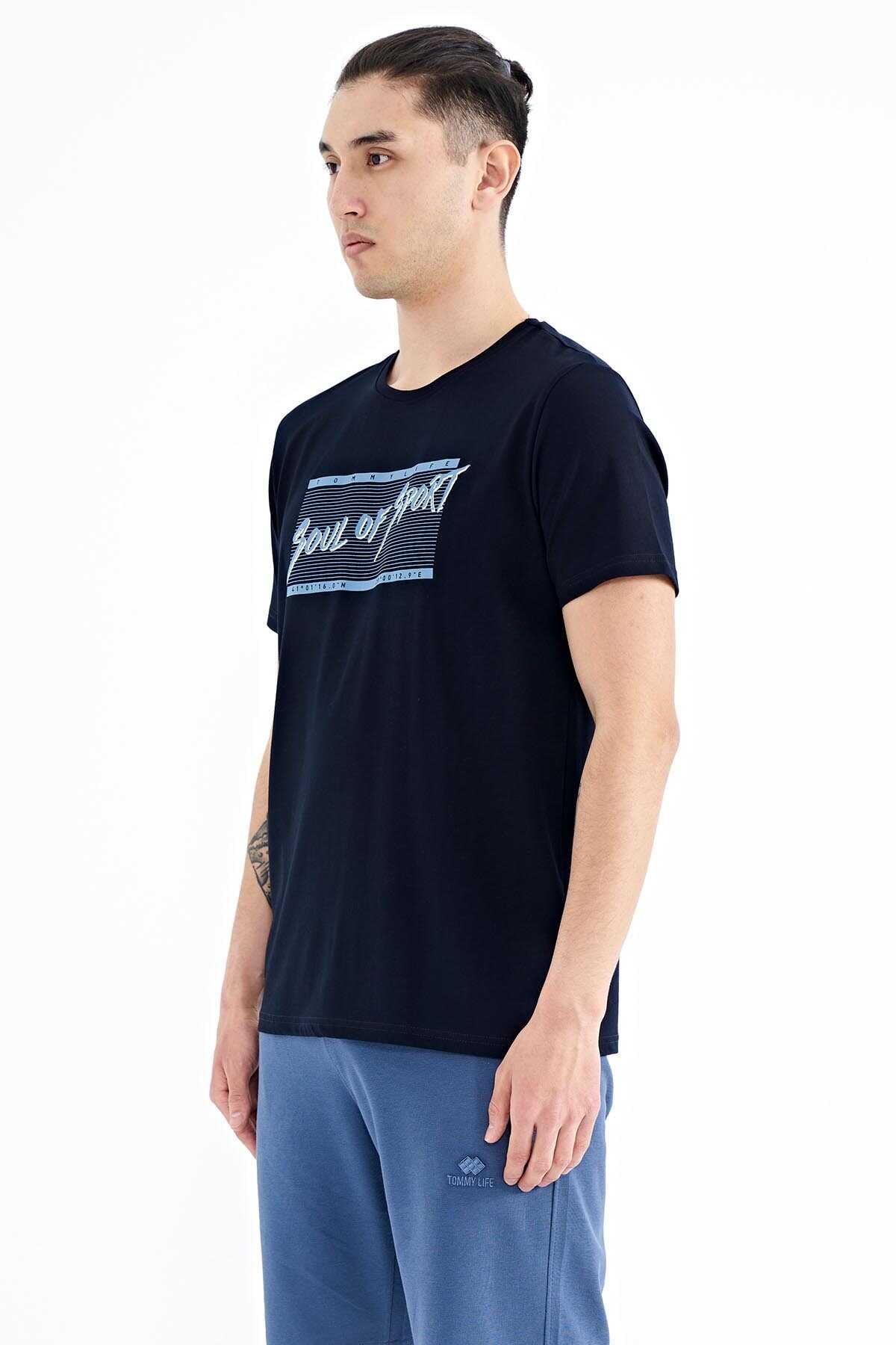Tommylife Toptan Beyaz Yazı Desen Baskılı Standart Kalıp O Yaka Erkek T-Shirt - 88172
