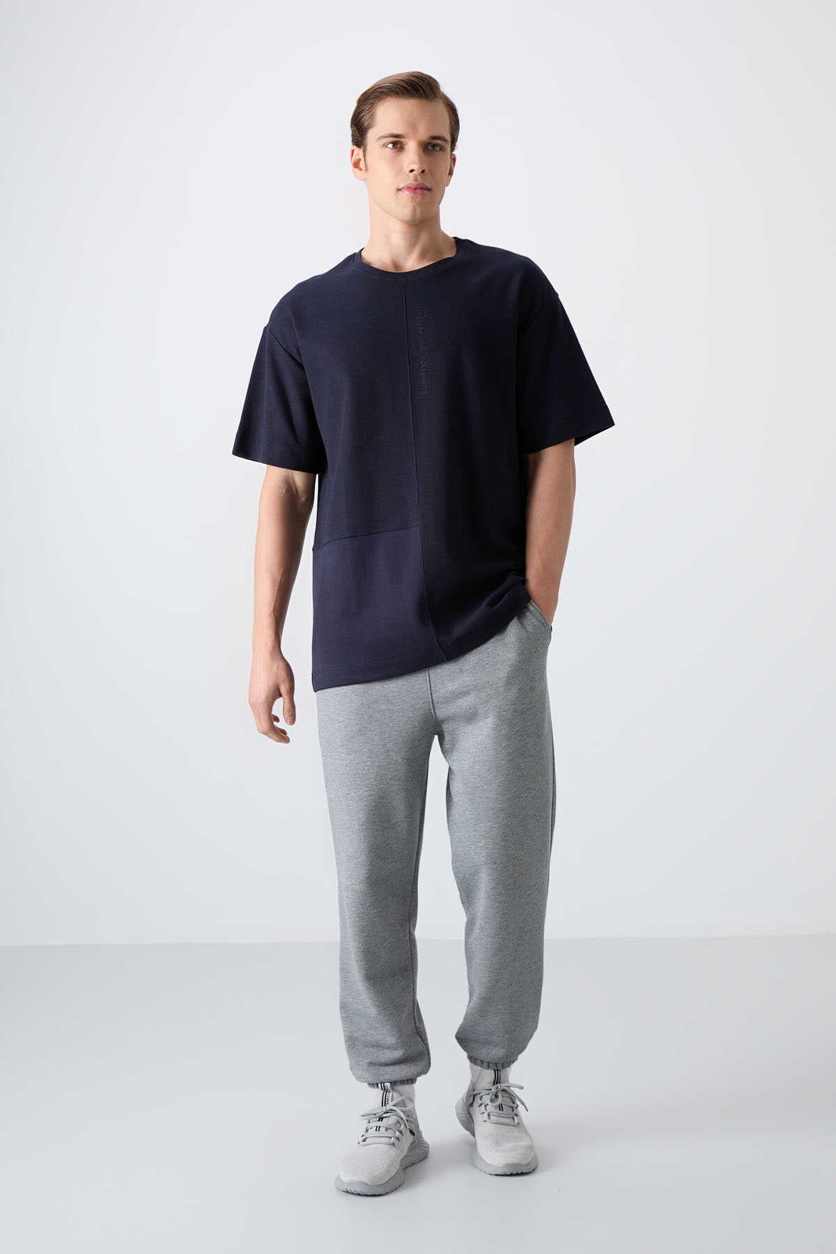 Tommylife Wholesale Crew Neck Oversize Basic Men's T-Shirt 88337 Navy Blue