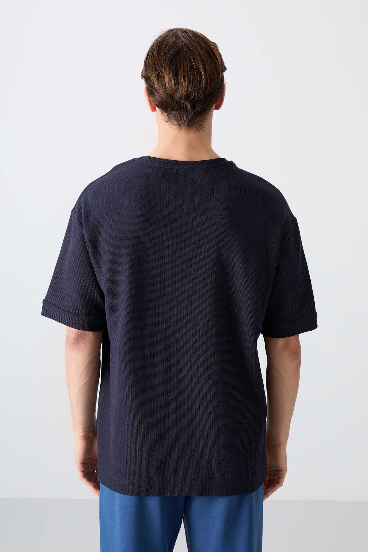 Tommylife Wholesale Crew Neck Oversized Basic Men's T-Shirt 88339 Navy