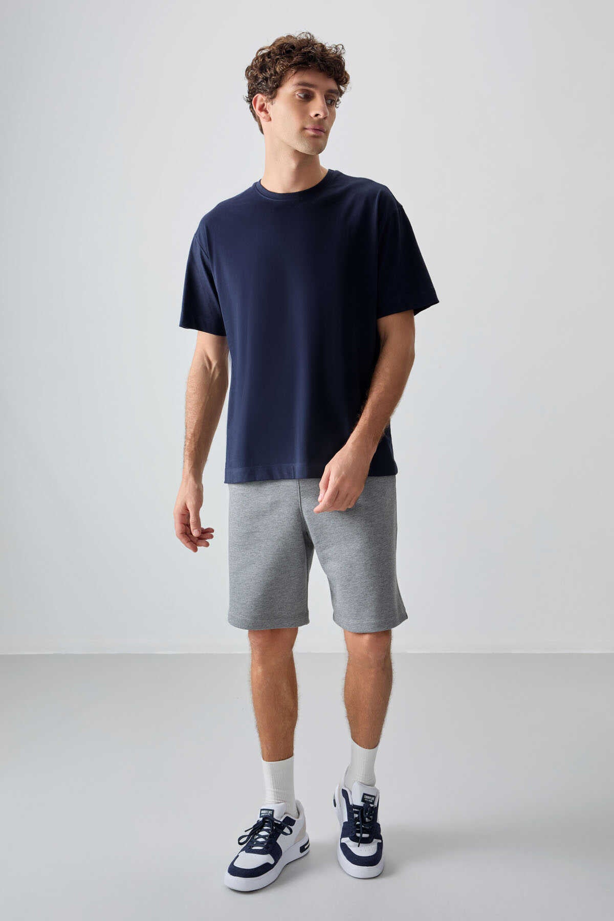 Tommylife Wholesale Crew Neck Oversize Basic Men's T-Shirt 88353 Navy Blue