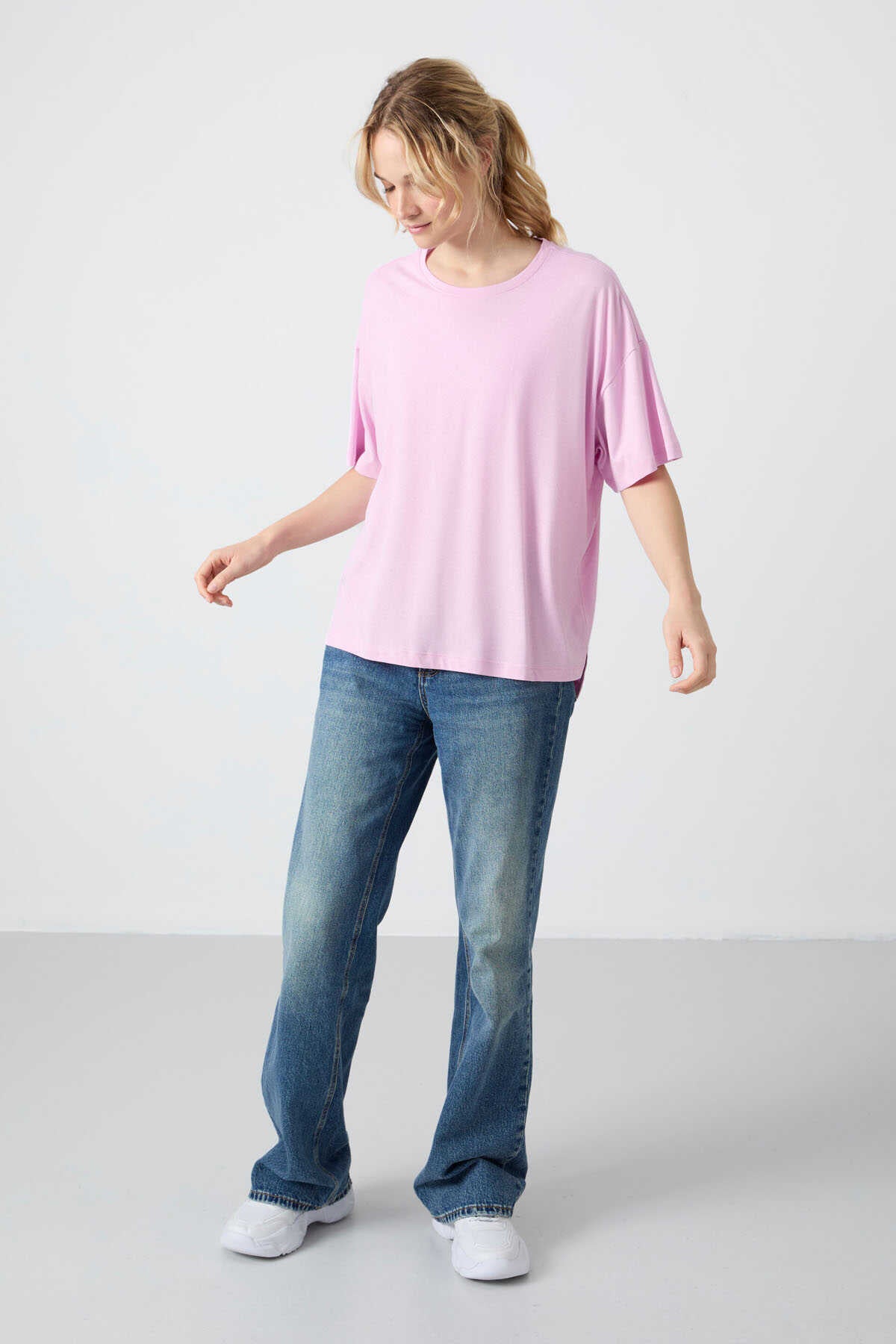 Tommylife Wholesale Crew Neck Oversize Basic Women's T-Shirt 97285 Black