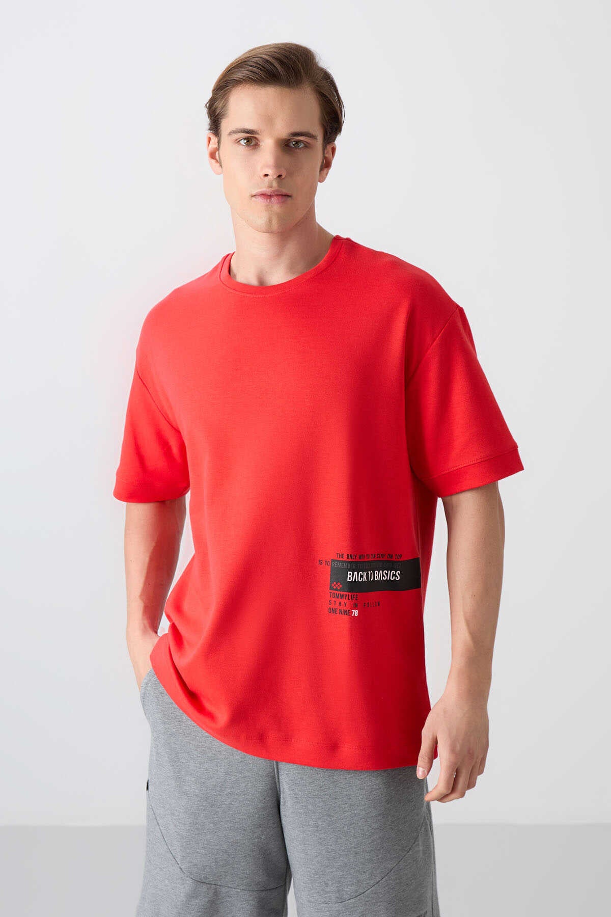 Tommylife Wholesale Crew Neck Oversized Printed Men's T-Shirt 88322 Fiesta