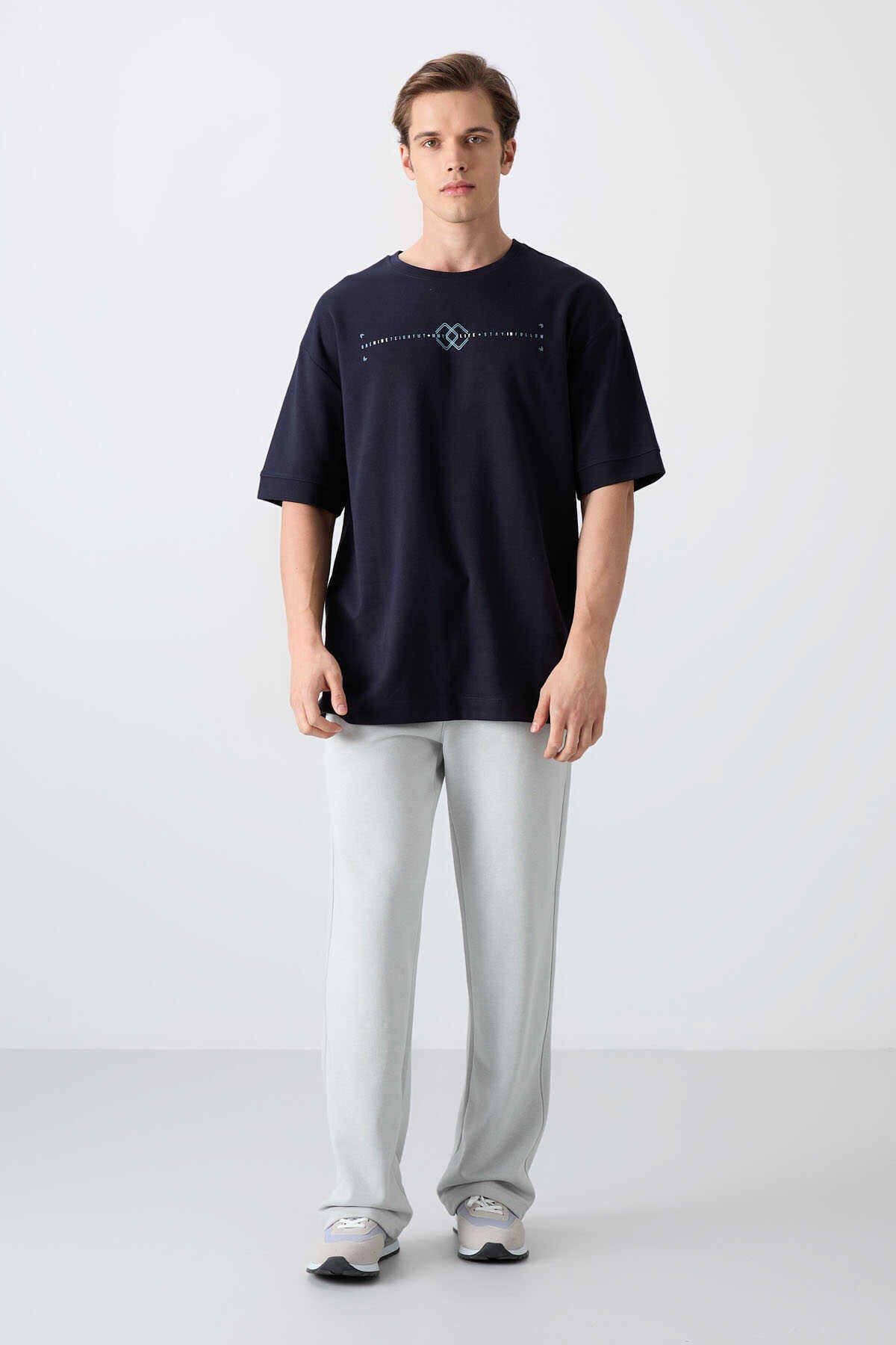 Tommylife Toptan O Yaka Oversize Baskılı Erkek T-Shirt 88323 Siyah