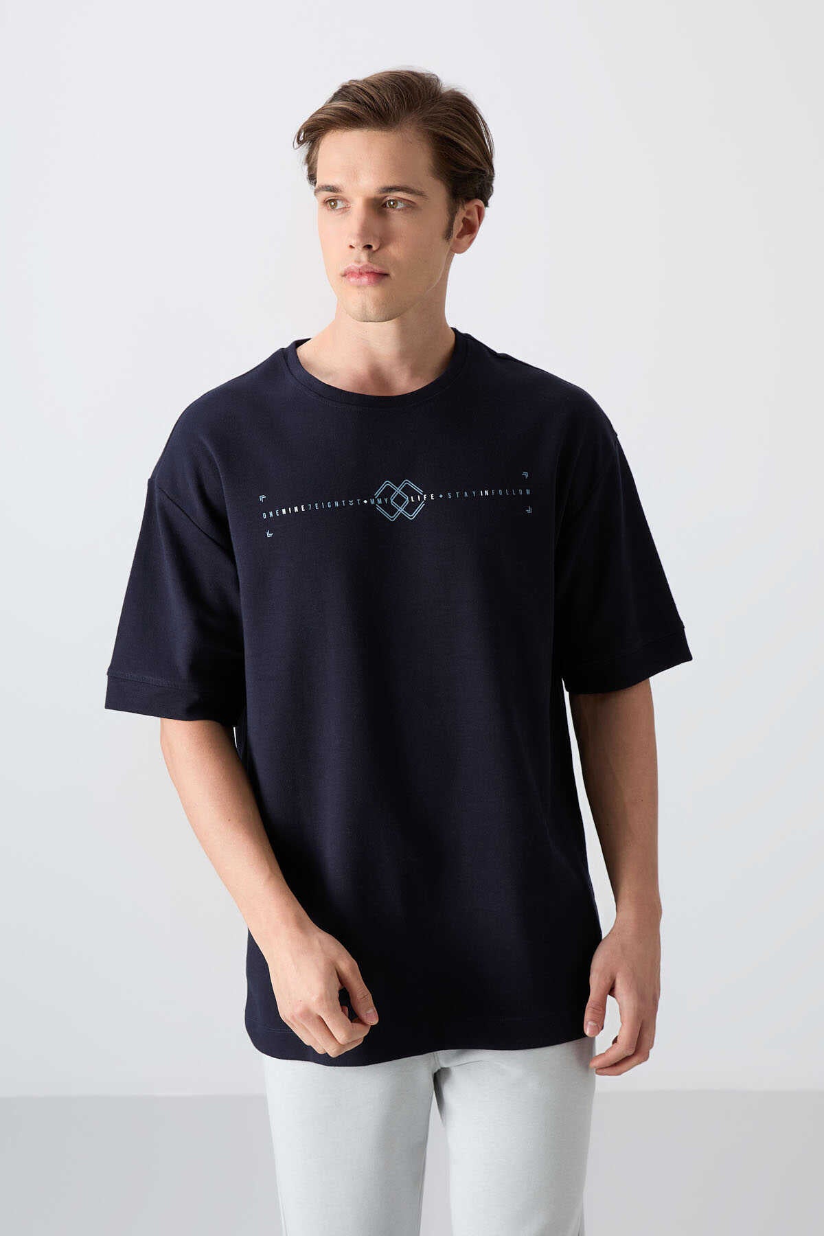 Tommylife Toptan O Yaka Oversize Baskılı Erkek T-Shirt 88323 Siyah