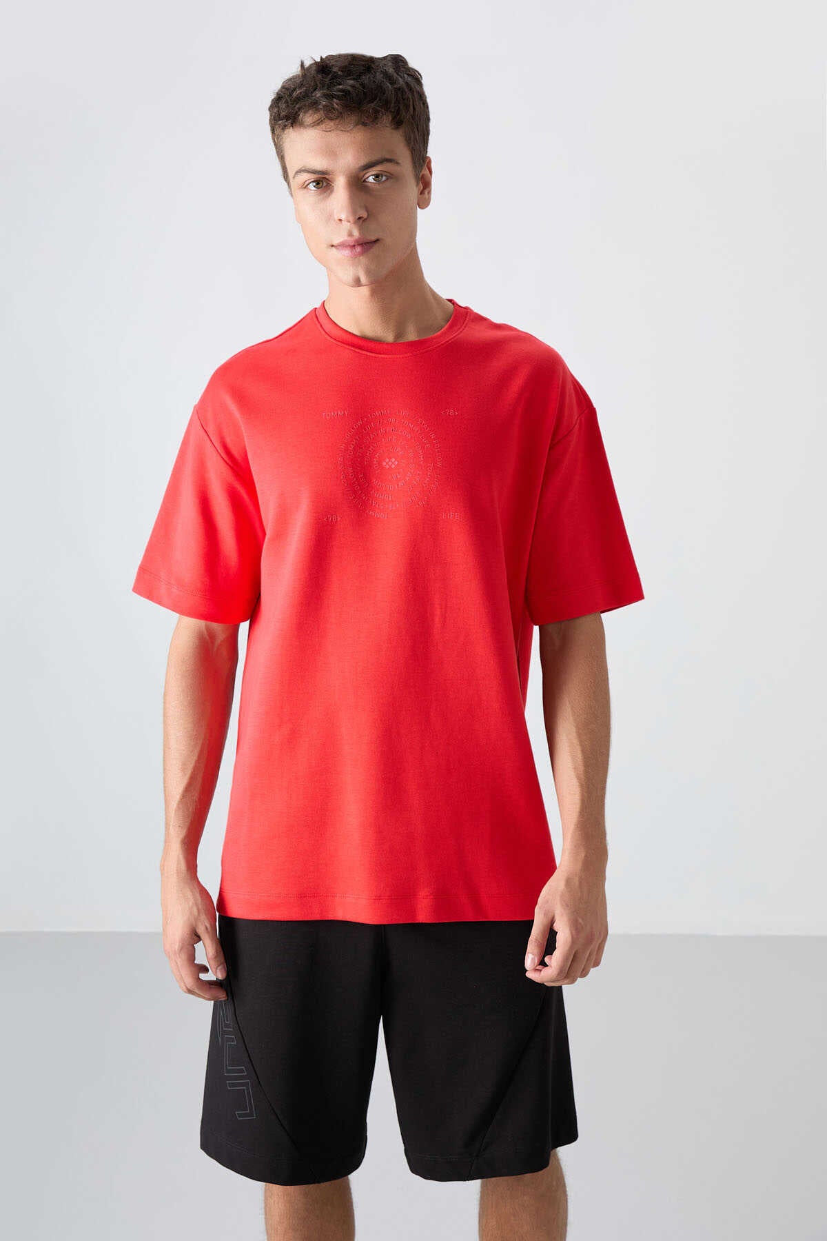 Tommylife Toptan O Yaka Oversize Baskılı Erkek T-Shirt 88324 Lacivert