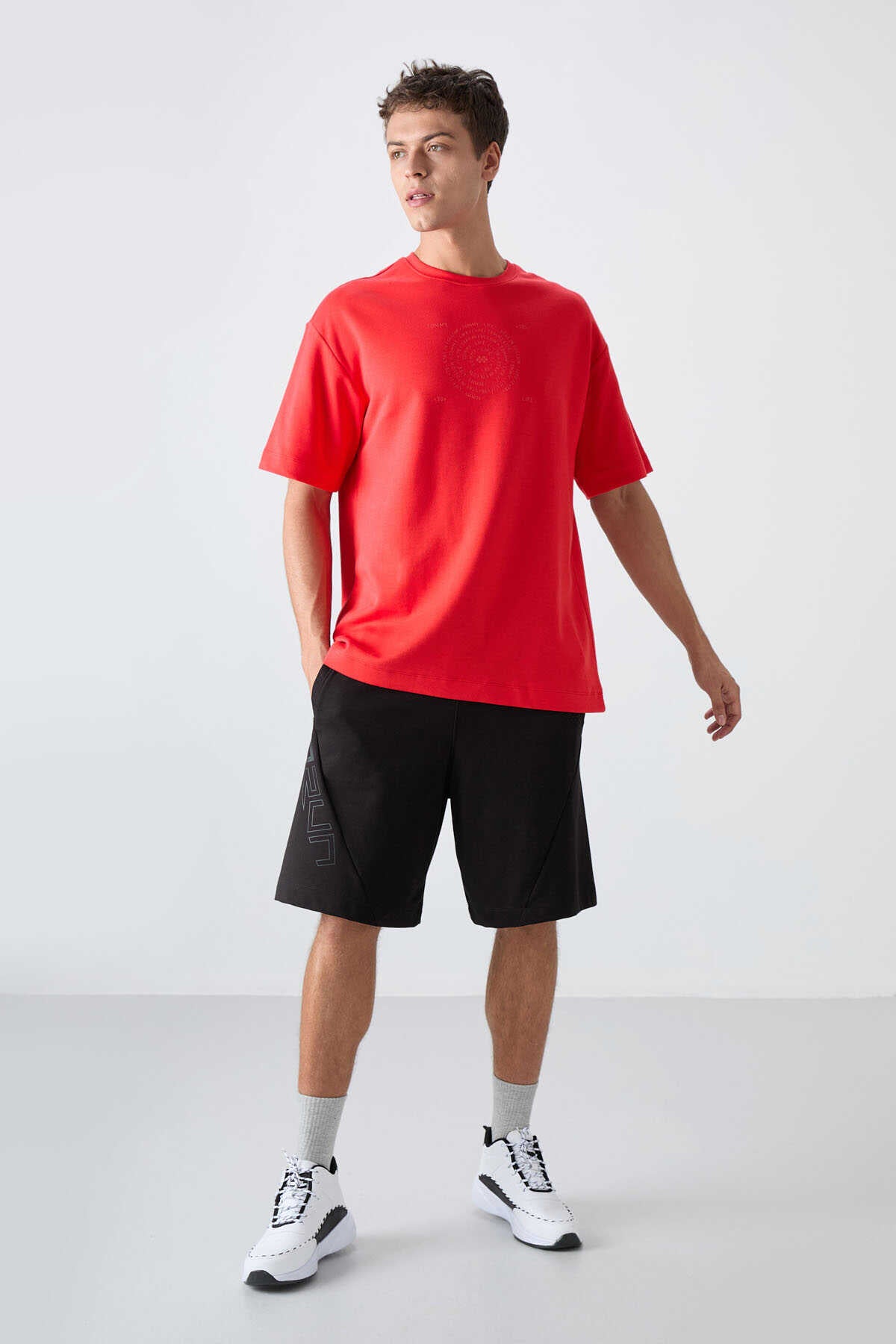 Tommylife Toptan O Yaka Oversize Baskılı Erkek T-Shirt 88324 Lacivert