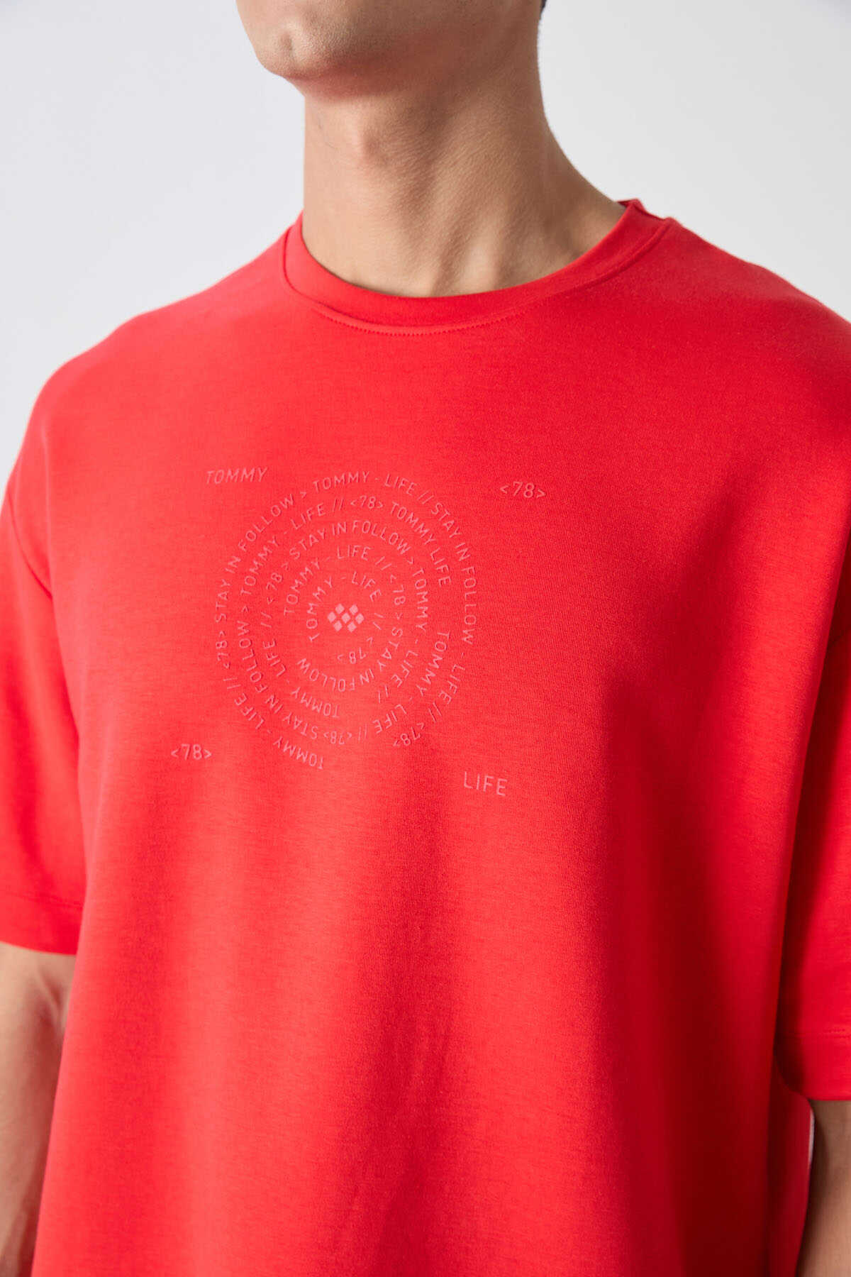 Tommylife Toptan O Yaka Oversize Baskılı Erkek T-Shirt 88324 Lacivert