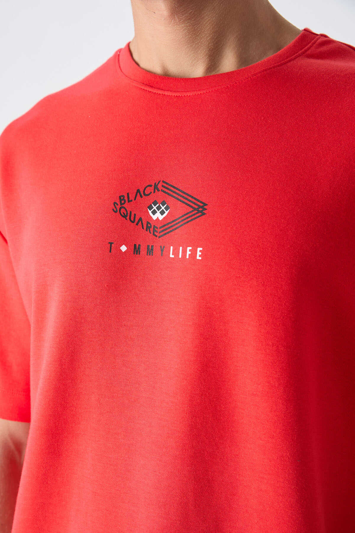Tommylife Wholesale Crew Neck Oversize Printed Men's T-Shirt 88325 Black