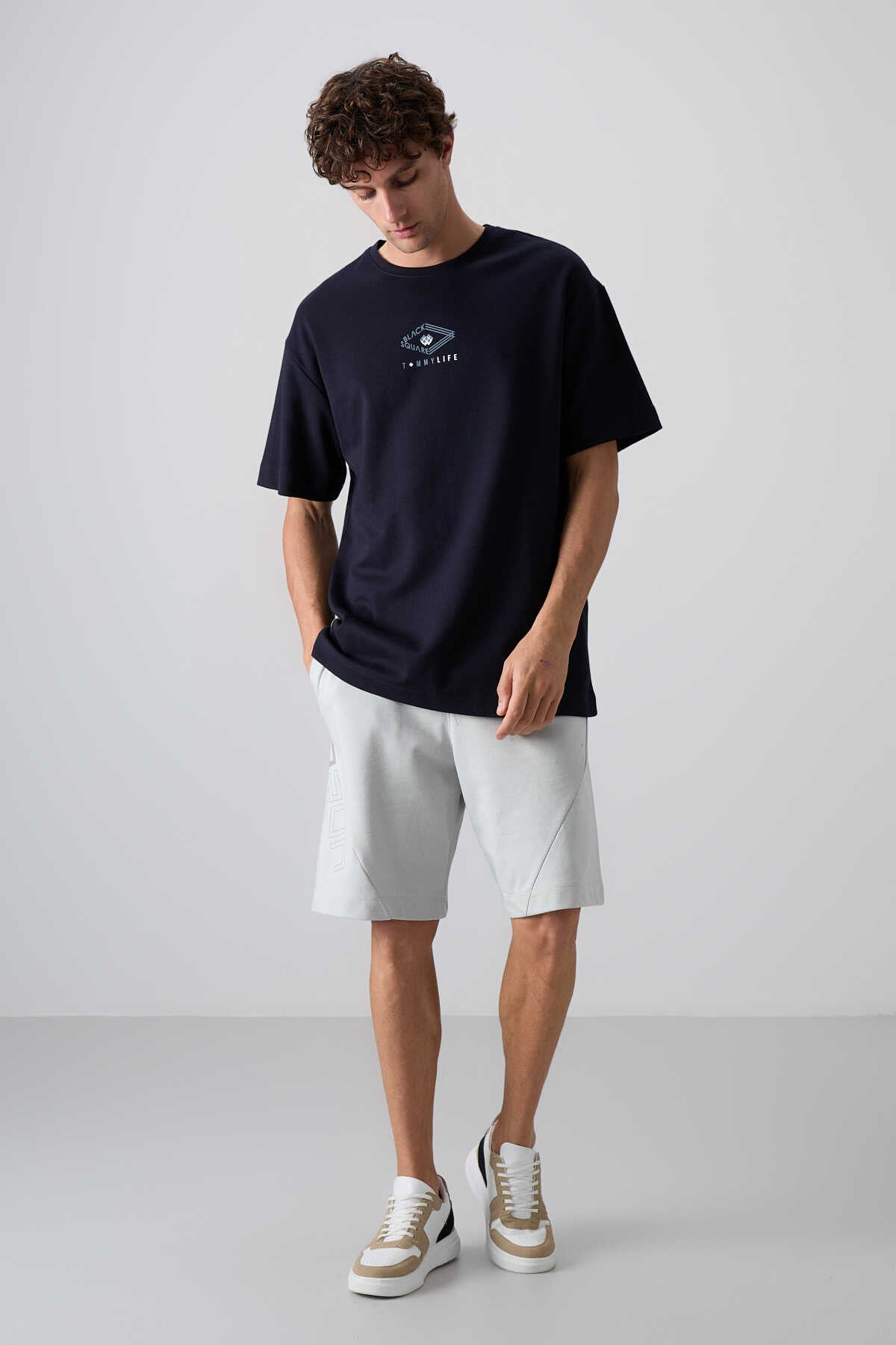 Tommylife Wholesale Crew Neck Oversize Printed Men's T-Shirt 88325 Black