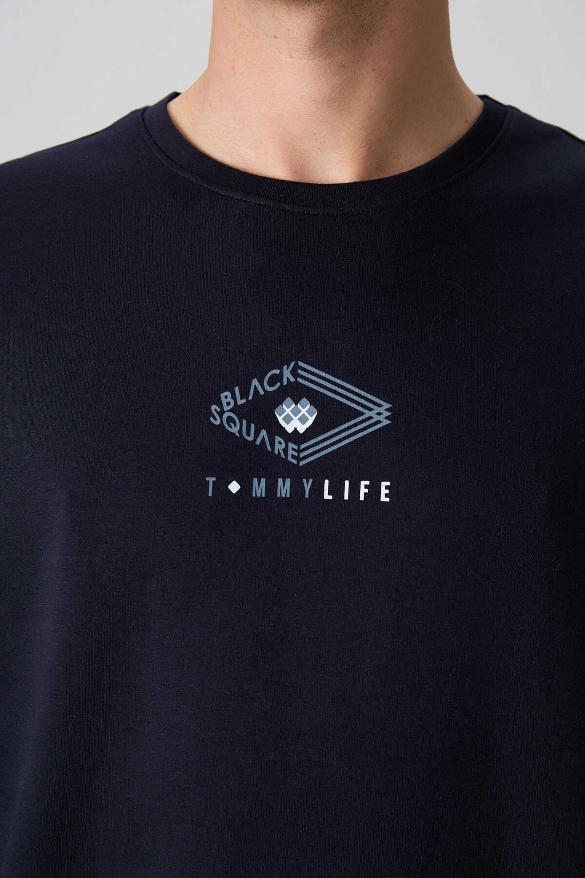 Tommylife Wholesale Crew Neck Oversize Printed Men's T-Shirt 88325 Black