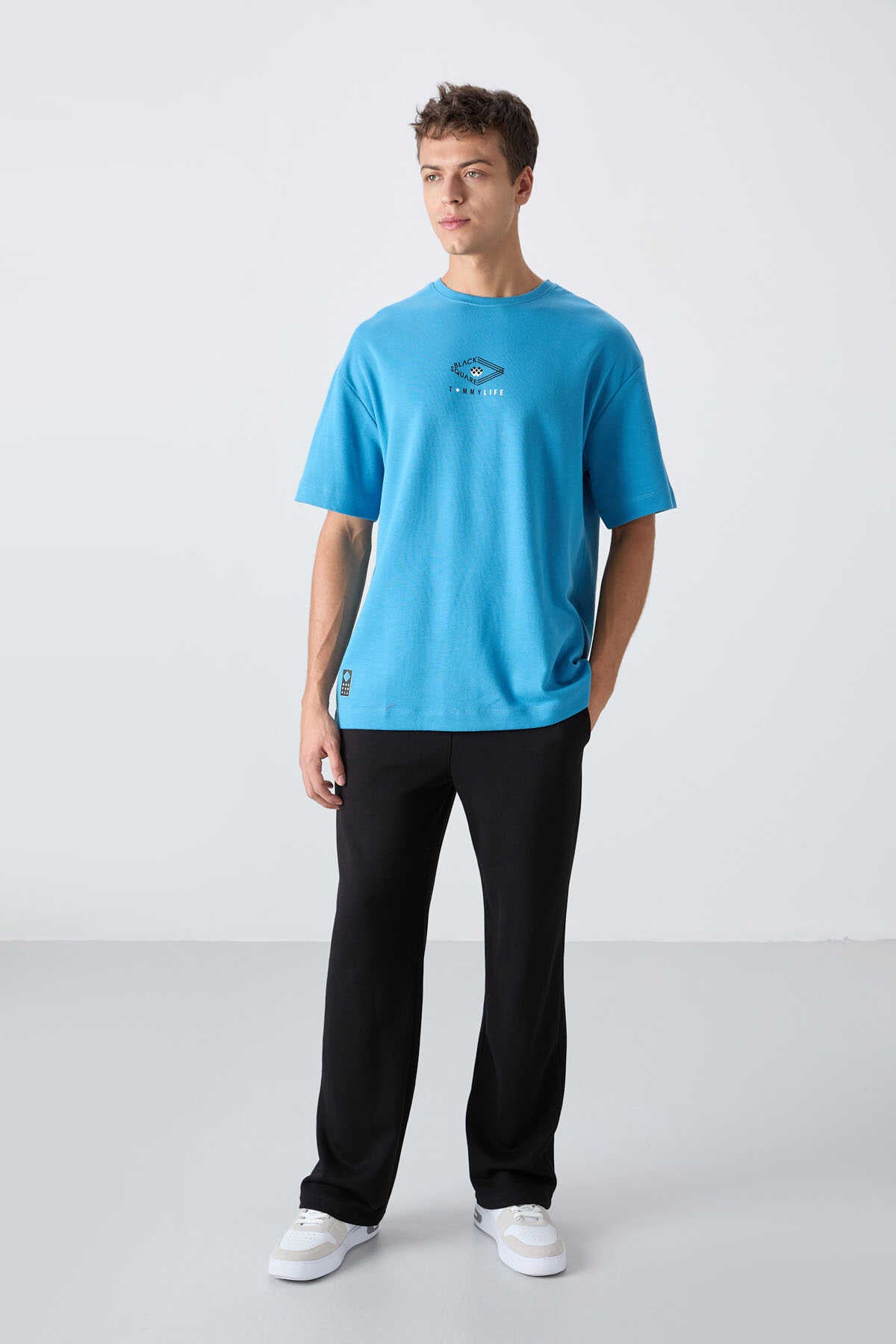 Tommylife Wholesale Crew Neck Oversize Printed Men's T-Shirt 88325 Black