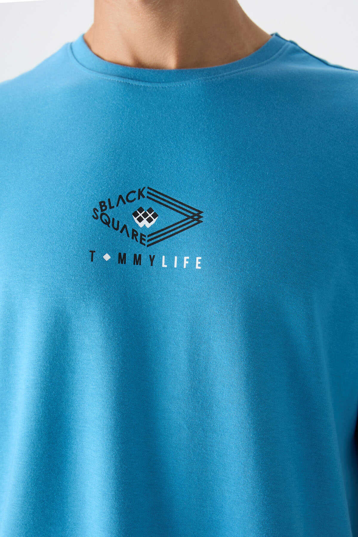 Tommylife Wholesale Crew Neck Oversize Printed Men's T-Shirt 88325 Black