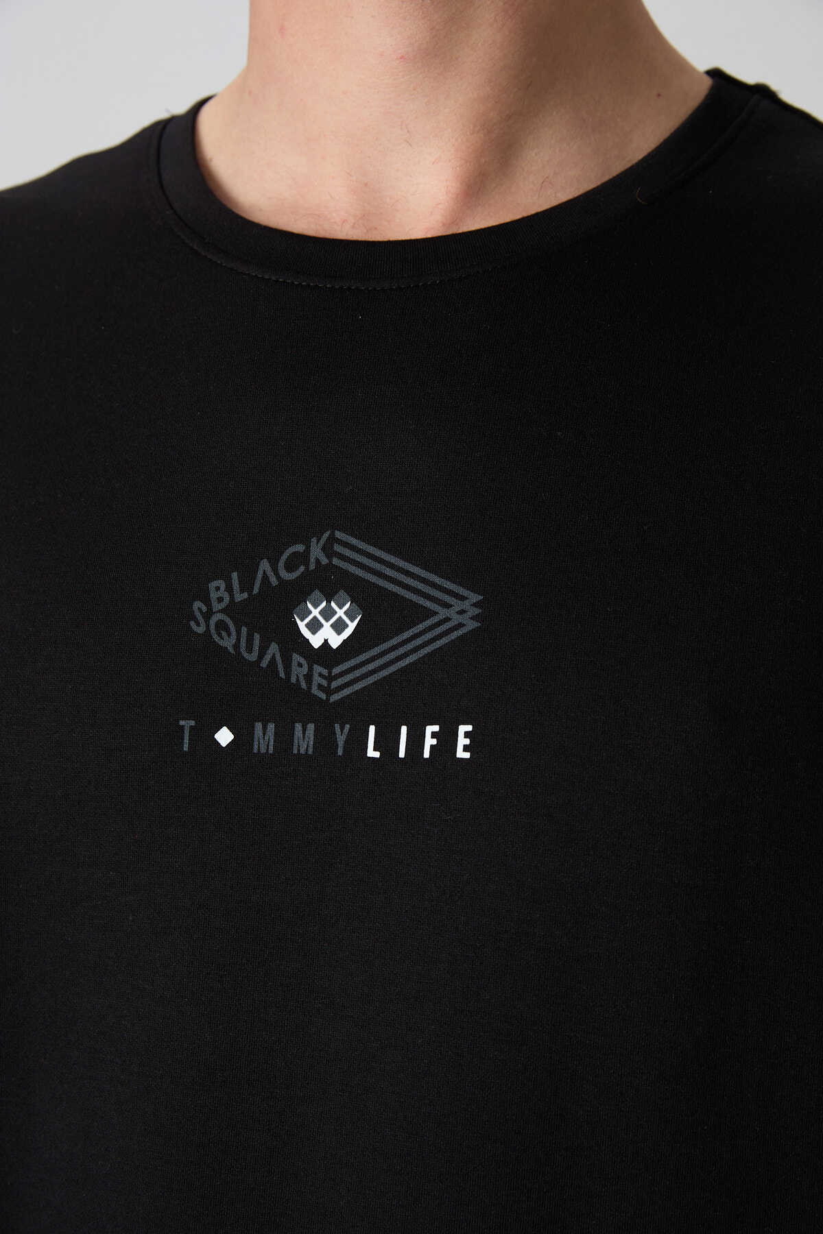 Tommylife Wholesale Crew Neck Oversize Printed Men's T-Shirt 88325 Black