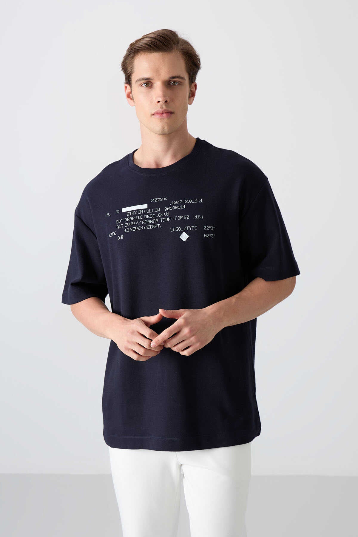 Tommylife Toptan O Yaka Oversize Baskılı Erkek T-Shirt 88326 Siyah