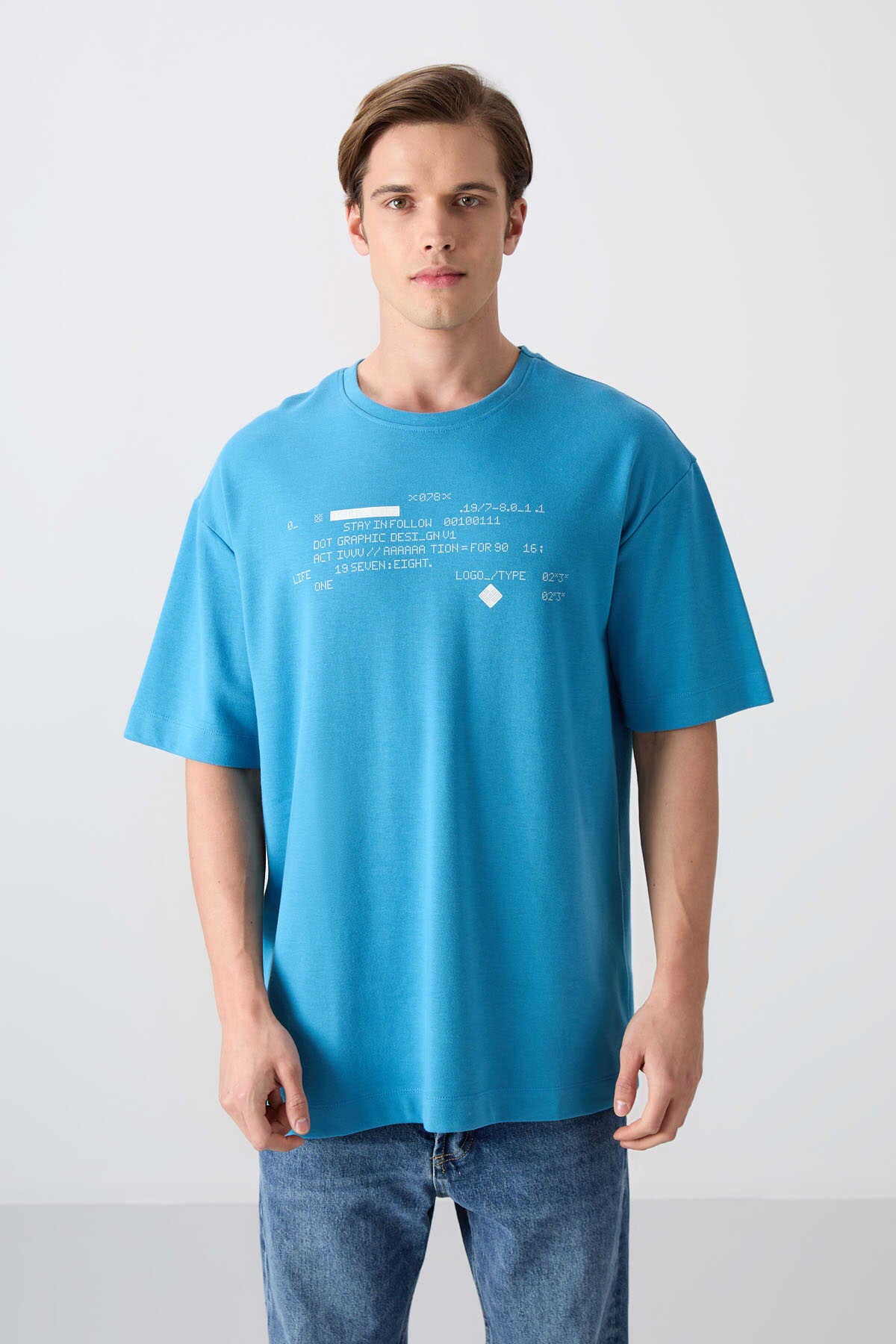 Tommylife Toptan O Yaka Oversize Baskılı Erkek T-Shirt 88326 Siyah