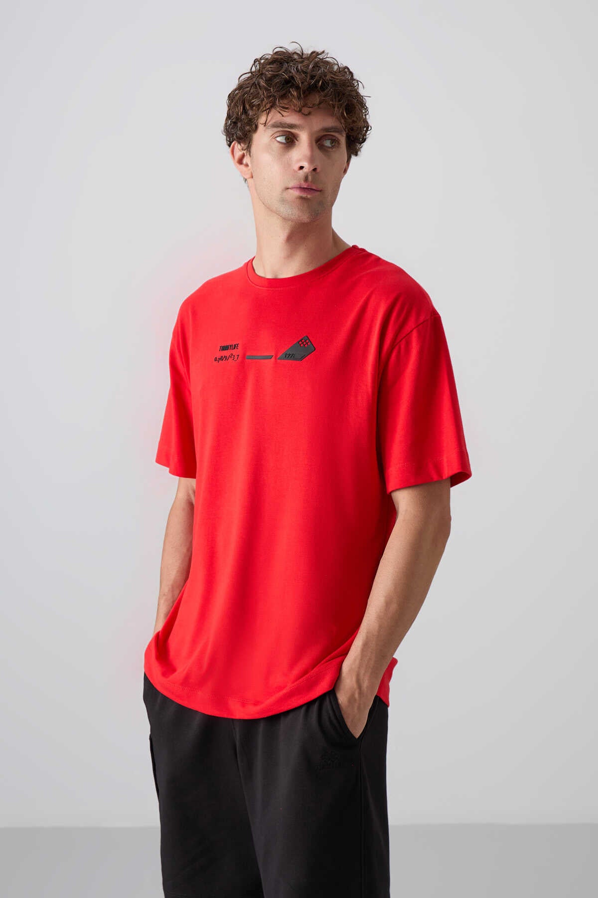 Tommylife Wholesale Crew Neck Oversized Printed Men's T-Shirt 88330 Black