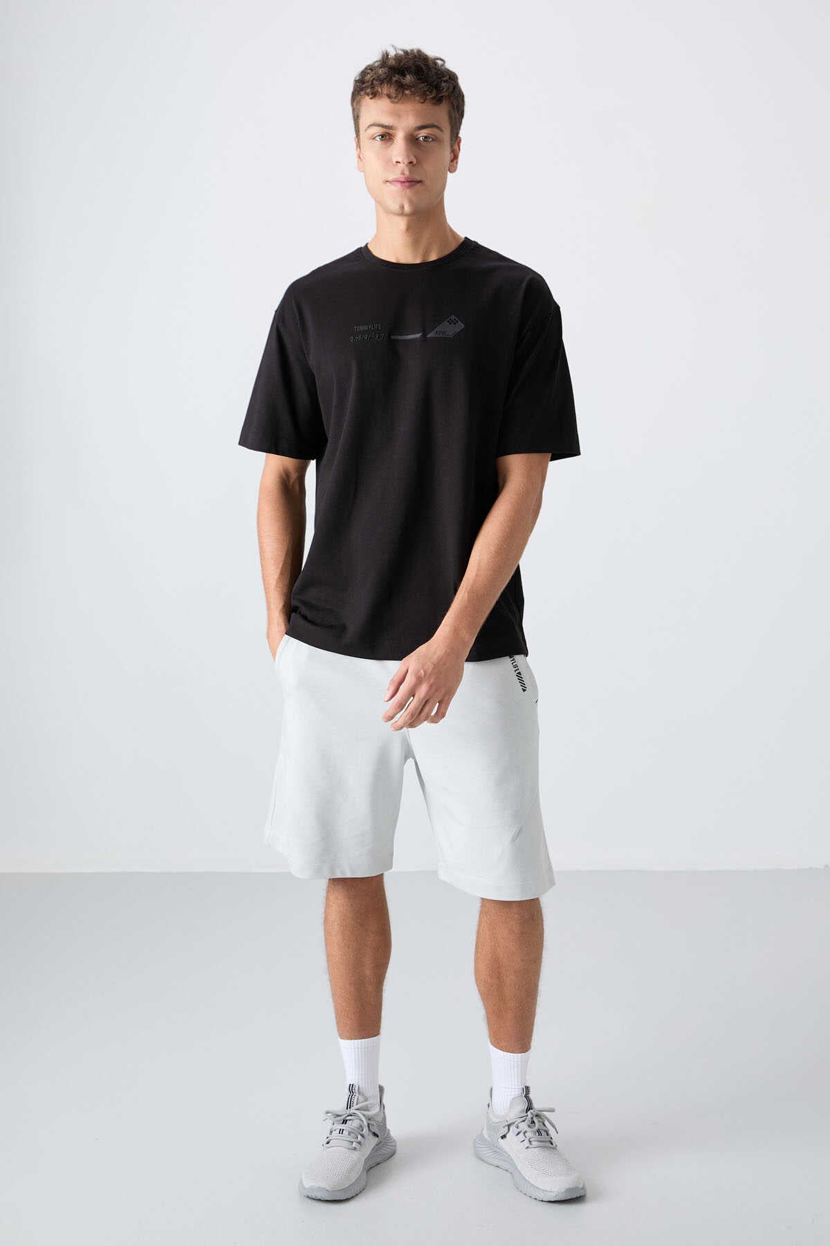 Tommylife Wholesale Crew Neck Oversized Printed Men's T-Shirt 88330 Black