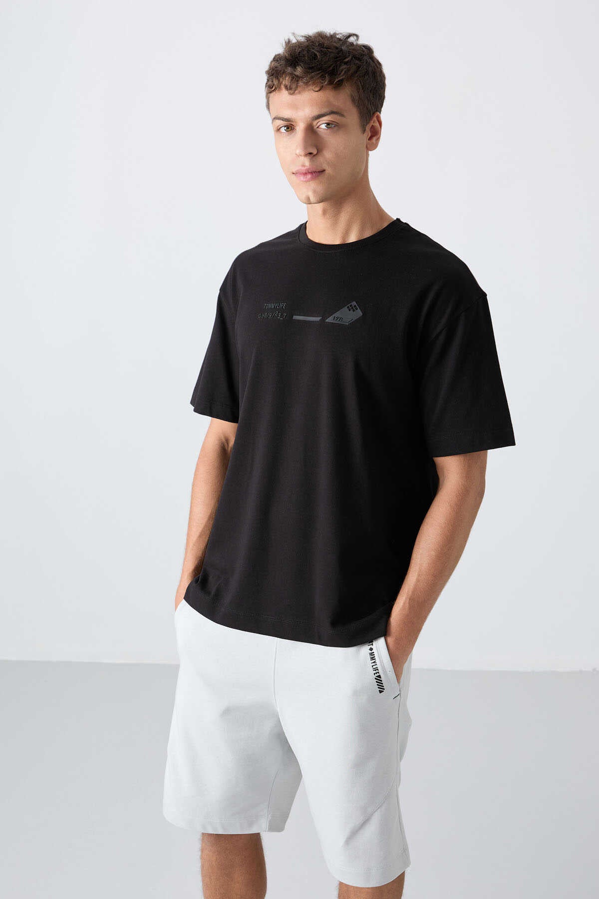 Tommylife Wholesale Crew Neck Oversized Printed Men's T-Shirt 88330 Black