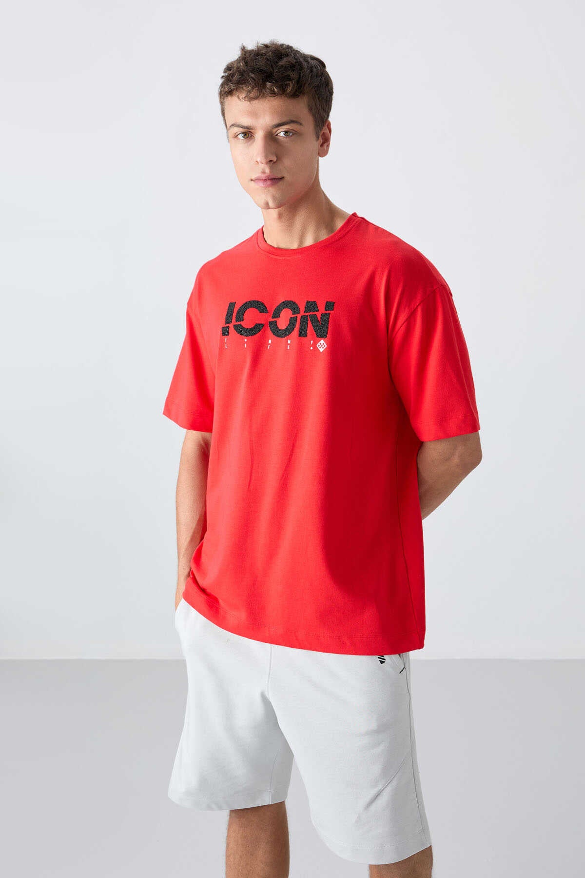 Tommylife Toptan O Yaka Oversize Baskılı Erkek T-Shirt 88331 Siyah