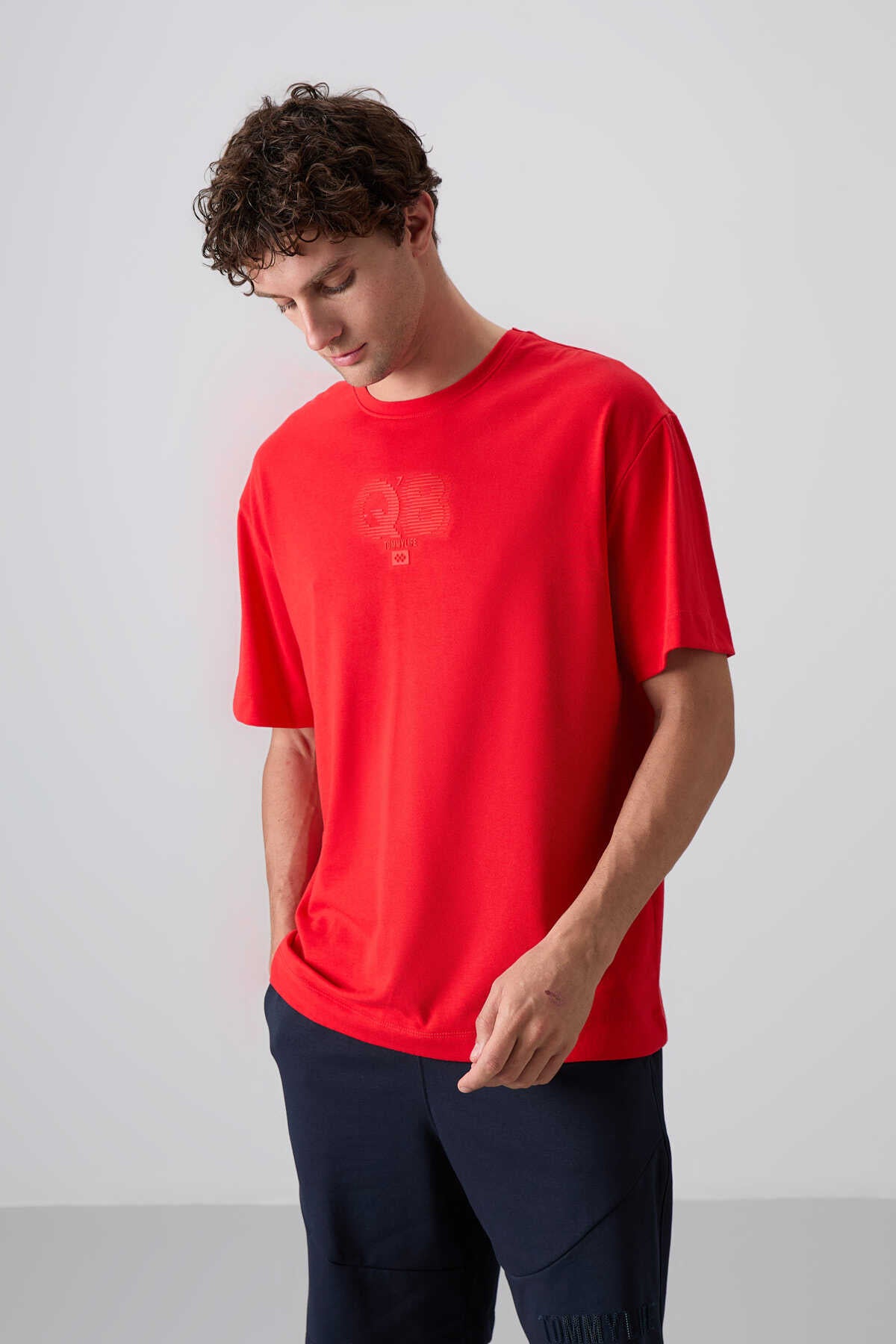 Tommylife Wholesale Crew Neck Oversize Printed Men's T-Shirt 88333 Black