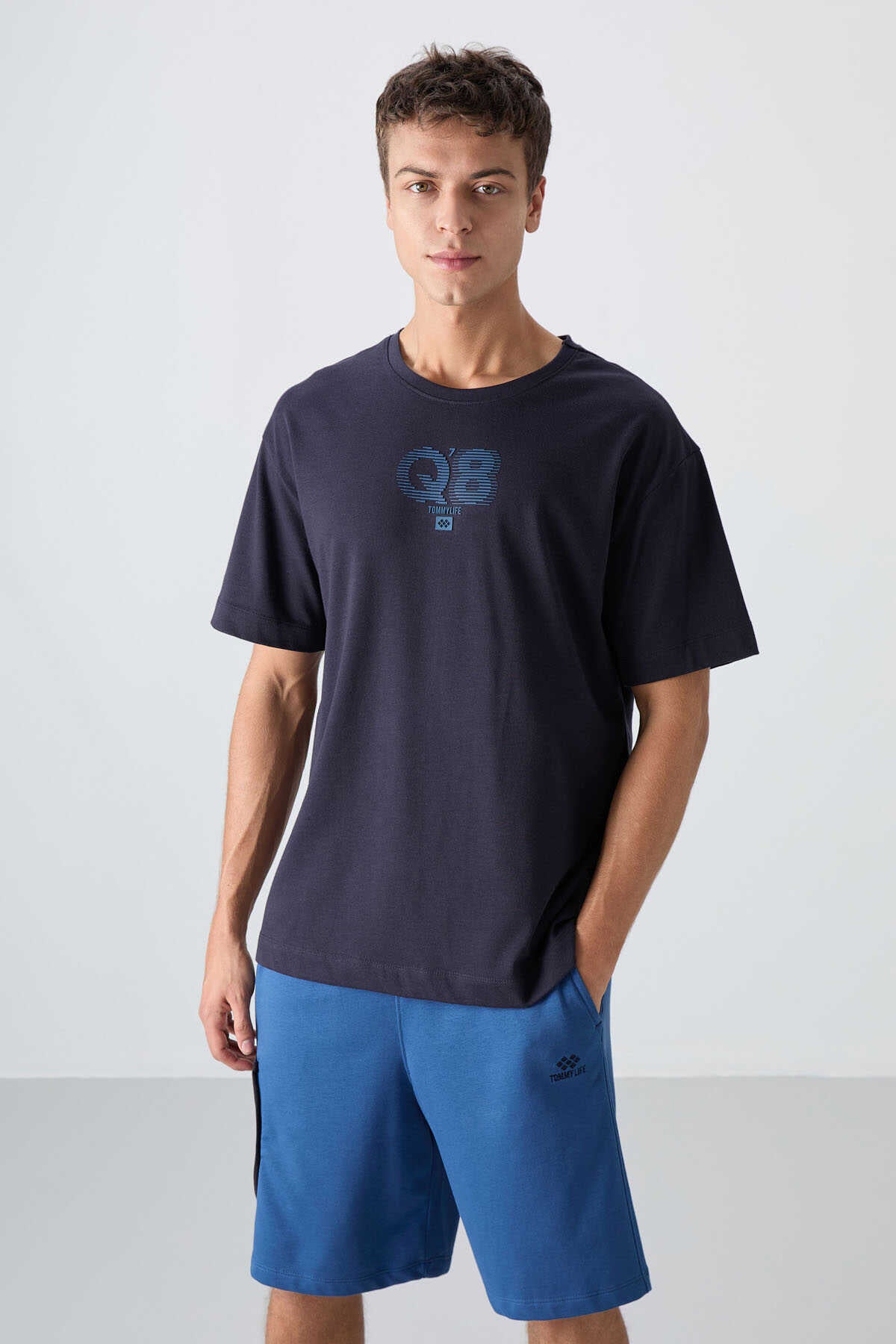 Tommylife Wholesale Crew Neck Oversize Printed Men's T-Shirt 88333 Black