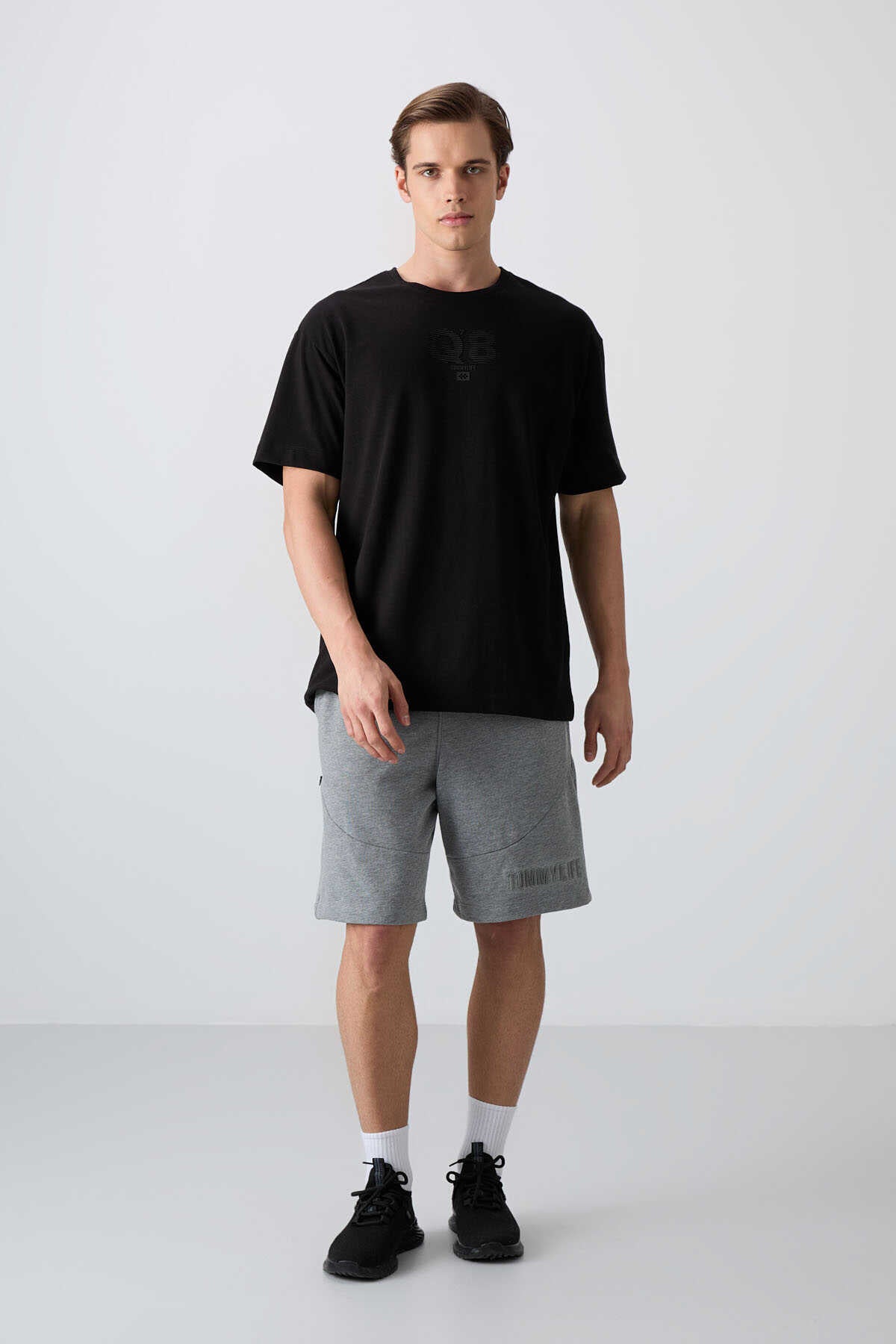 Tommylife Wholesale Crew Neck Oversize Printed Men's T-Shirt 88333 Black