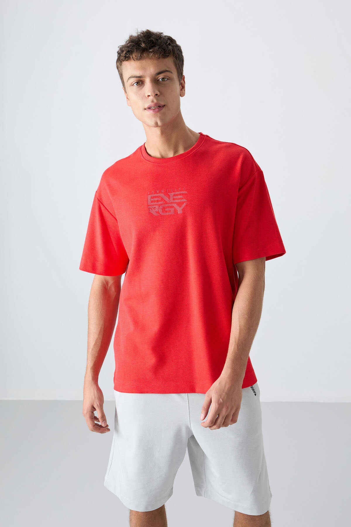 Tommylife Wholesale Crew Neck Oversize Printed Men's T-Shirt 88336 Navy Blue