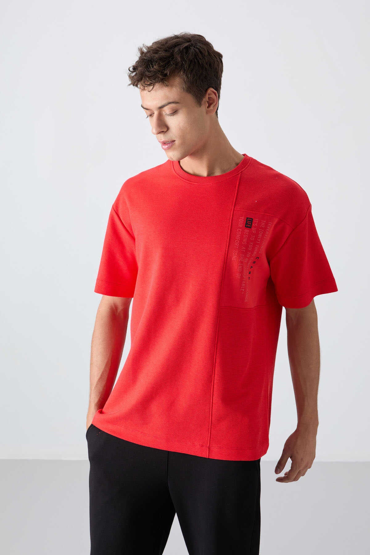 Tommylife Wholesale Crew Neck Oversize Printed Men's T-Shirt 88338 Fiesta