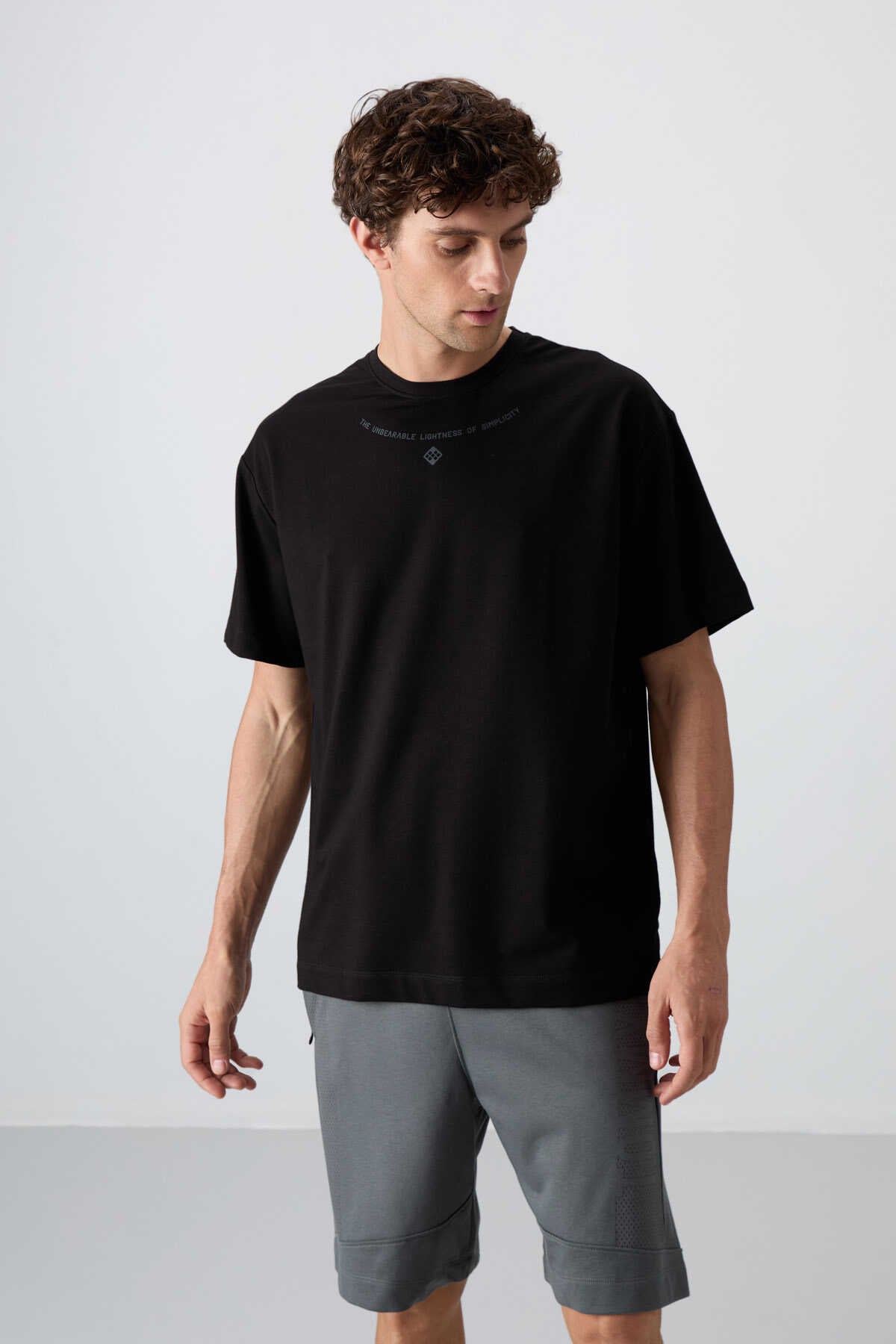 Tommylife Toptan O Yaka Oversize Baskılı Erkek T-Shirt 88343 Siyah