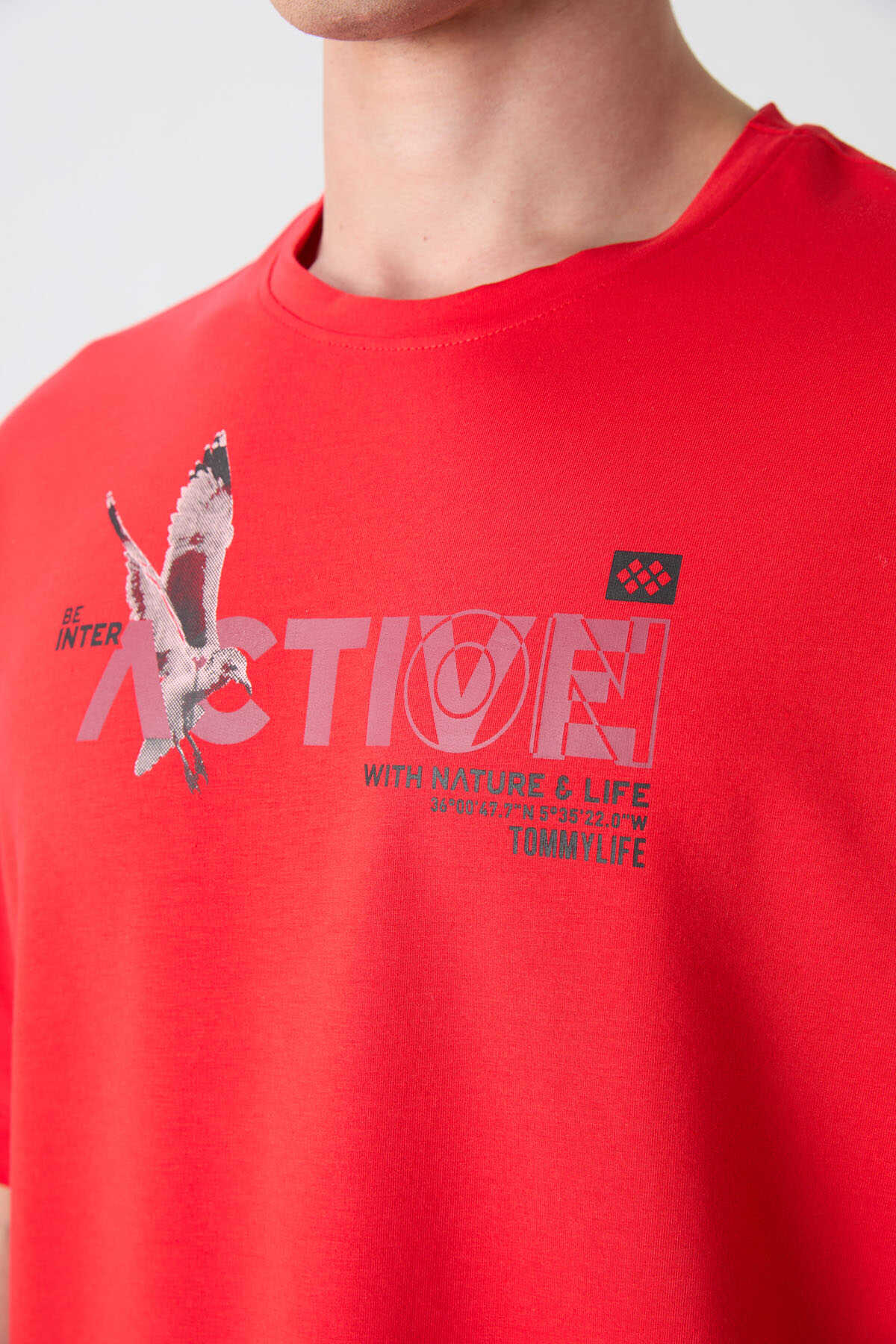 Tommylife Toptan O Yaka Oversize Baskılı Erkek T-Shirt 88344 Fiesta
