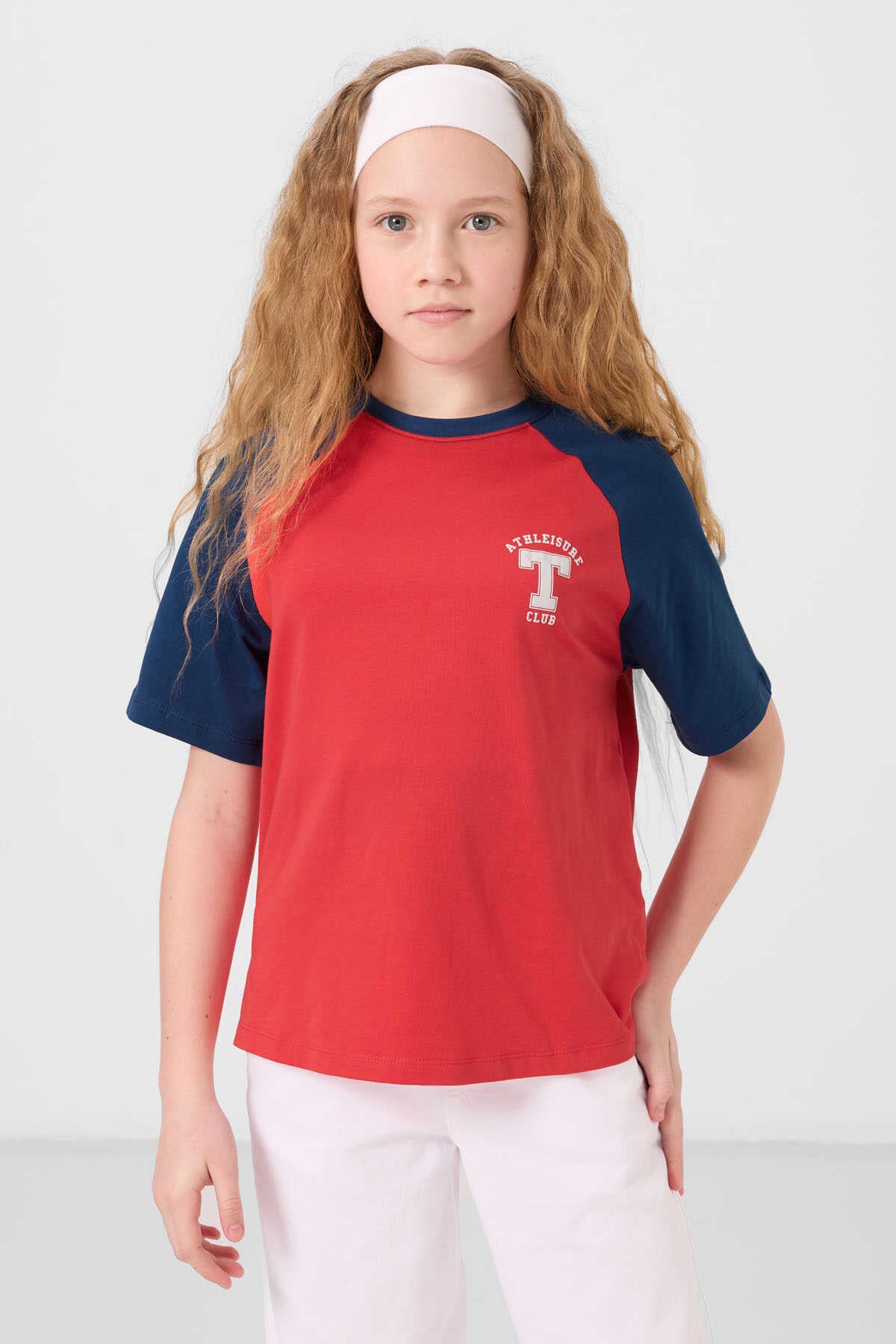 Tommylife Toptan O Yaka  Pamuklu Baskılı Oversize Fit Kız Çocuk T Shirt 75179 Beyaz
