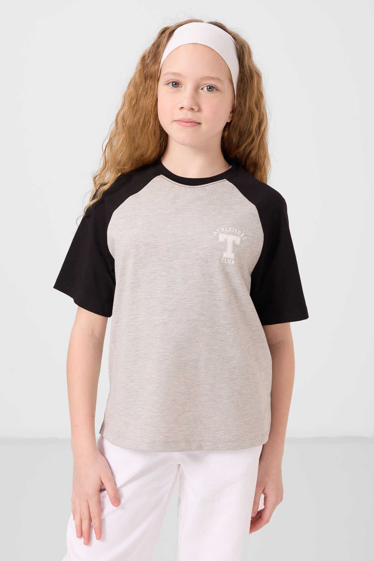 Tommylife Toptan O Yaka  Pamuklu Baskılı Oversize Fit Kız Çocuk T Shirt 75179 Beyaz