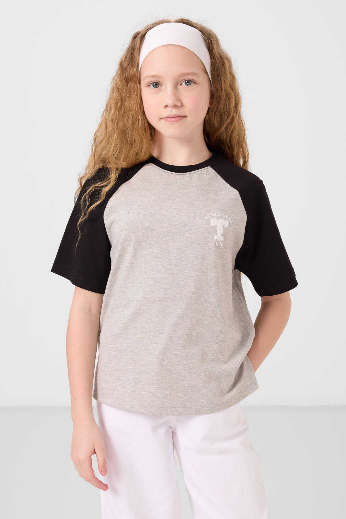 Tommylife Toptan O Yaka  Pamuklu Baskılı Oversize Fit Kız Çocuk T Shirt 75179 Beyaz