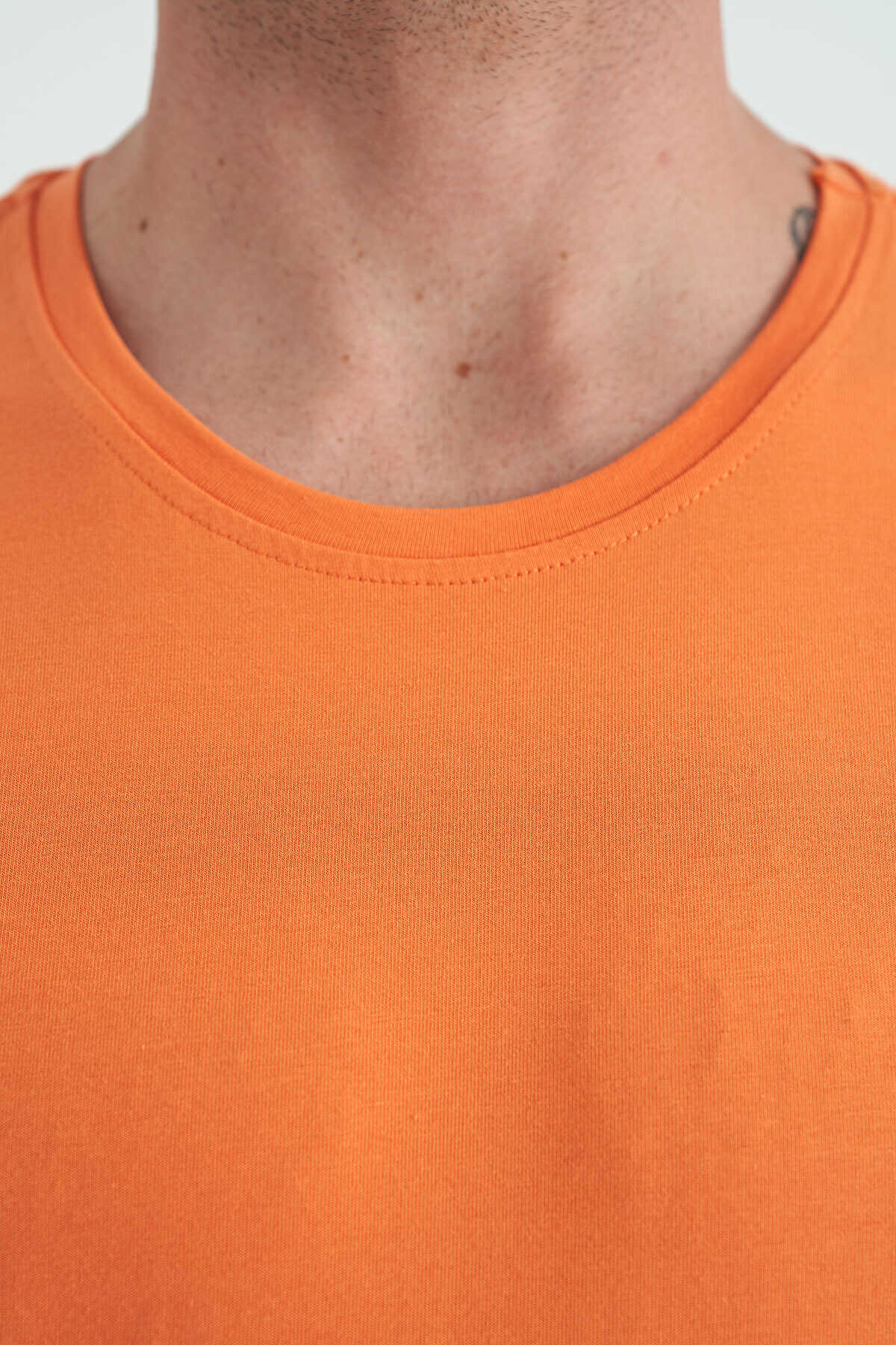 Tommylife Toptan O Yaka Standart Kalıp Basic Erkek T-Shirt 87911 Oranj