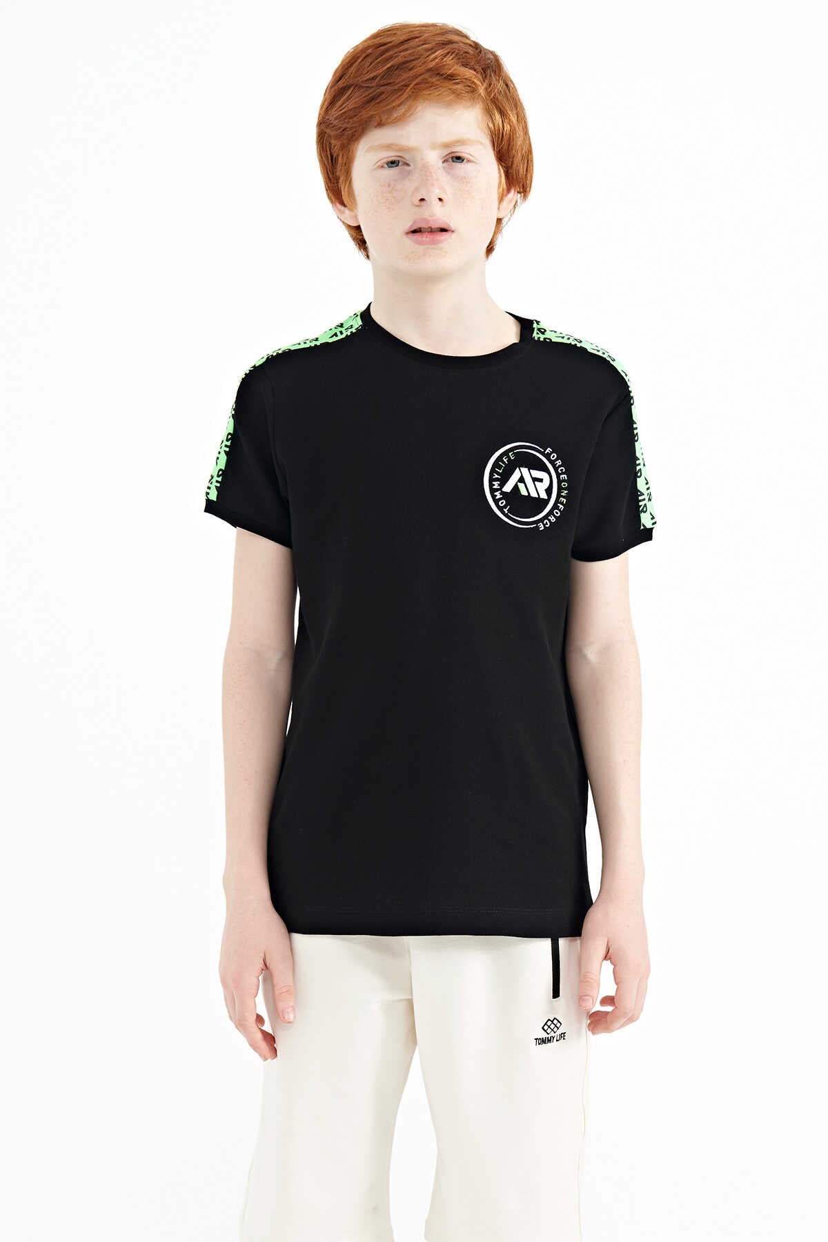 Tommylife Wholesale Crew Neck Standard Fit Printed Boys' T-Shirt 11121 Black