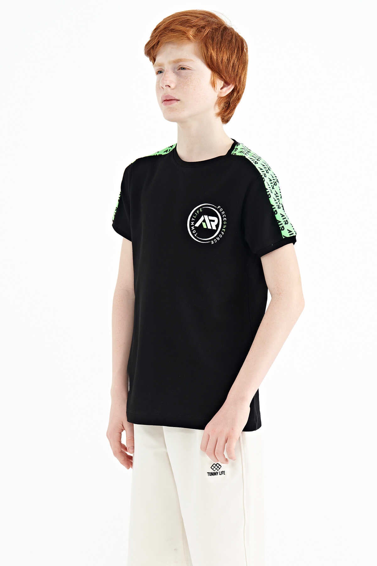 Tommylife Wholesale Crew Neck Standard Fit Printed Boys' T-Shirt 11121 Black