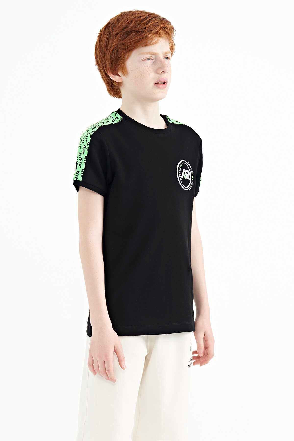 Tommylife Wholesale Crew Neck Standard Fit Printed Boys' T-Shirt 11121 Black
