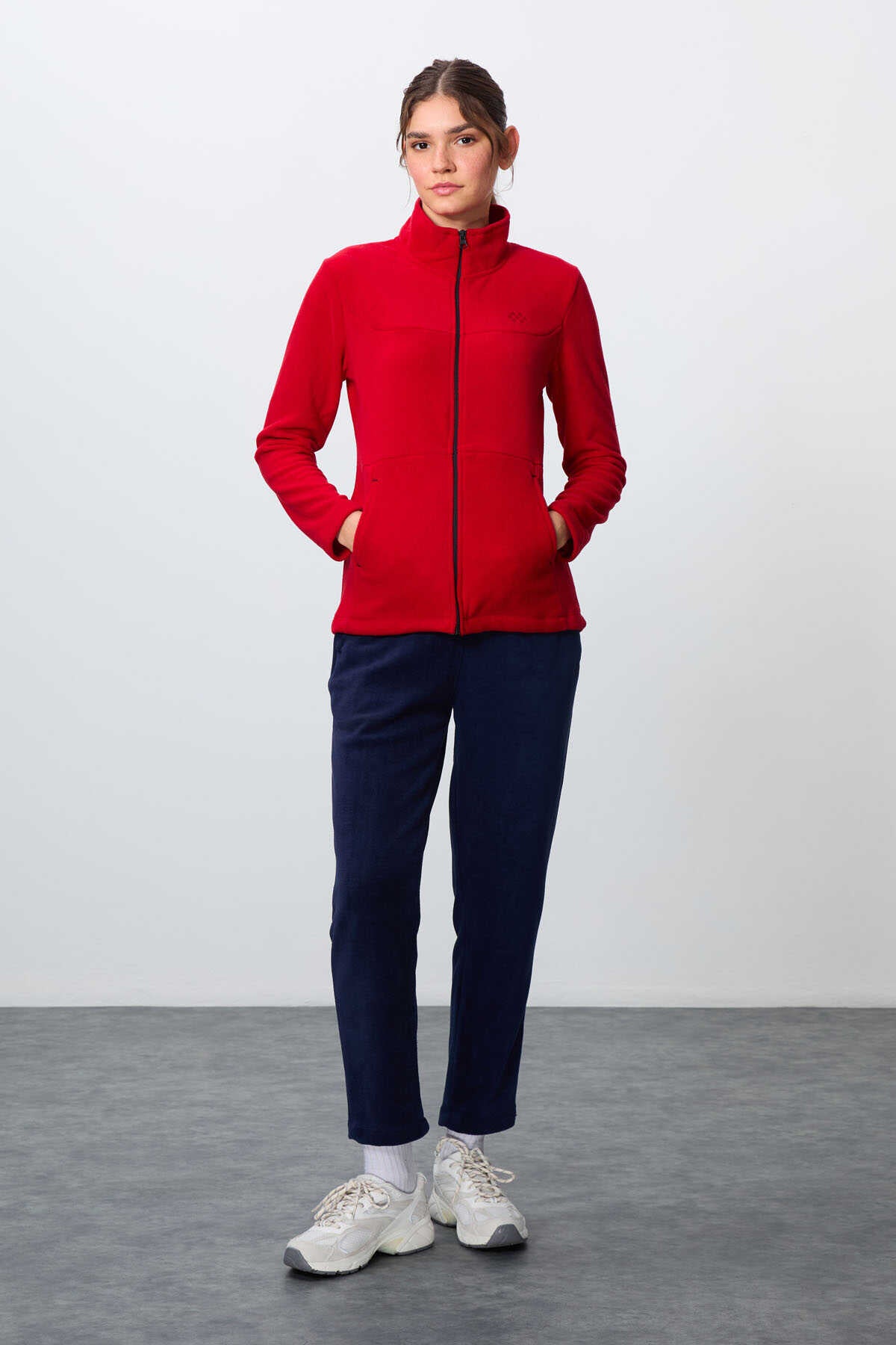 Tommylife Wholesale Oversized Mock Neck Classic Leg Women's Fleece Tracksuit 95339 Navy