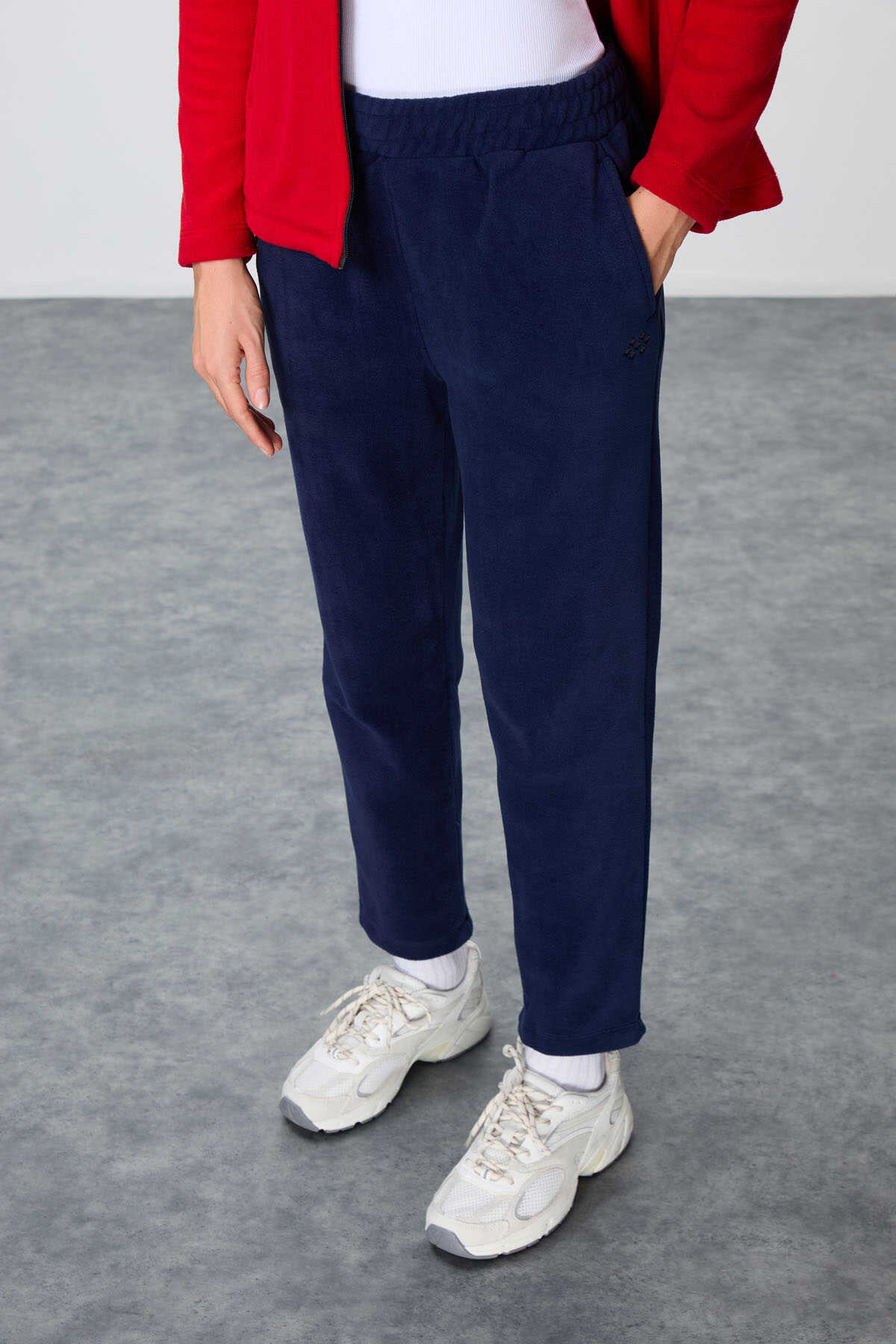 Tommylife Wholesale Oversized Mock Neck Classic Leg Women's Fleece Tracksuit 95339 Navy
