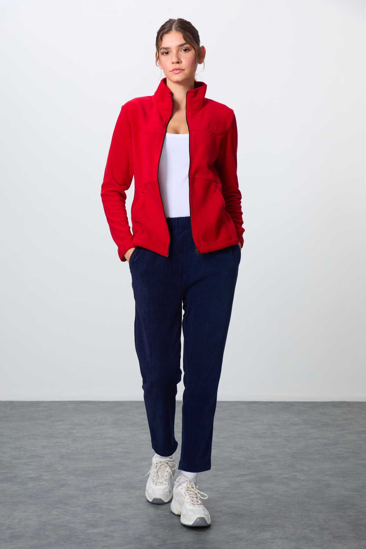 Tommylife Wholesale Oversized Mock Neck Classic Leg Women's Fleece Tracksuit 95339 Navy