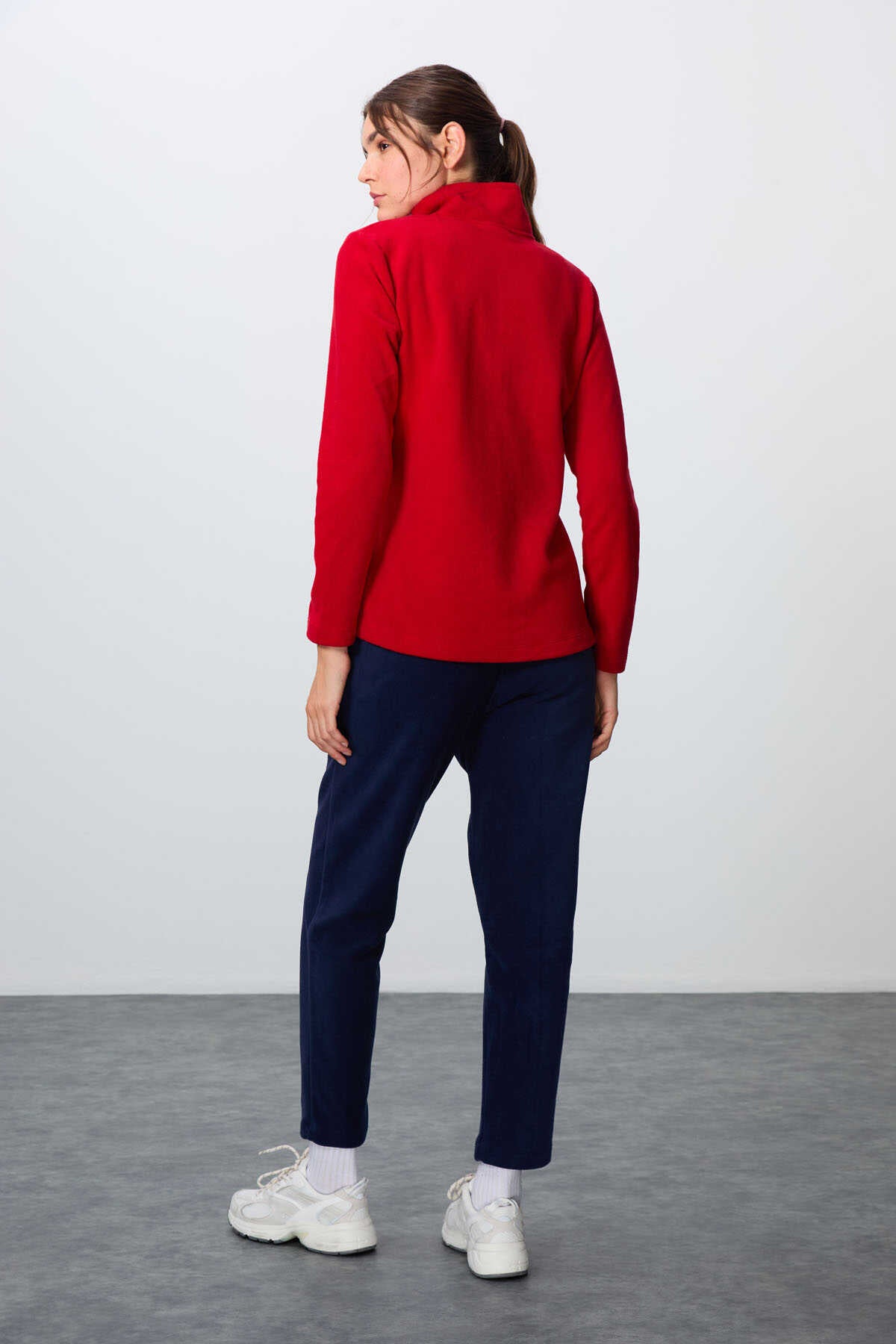 Tommylife Wholesale Oversized Mock Neck Classic Leg Women's Fleece Tracksuit 95339 Navy