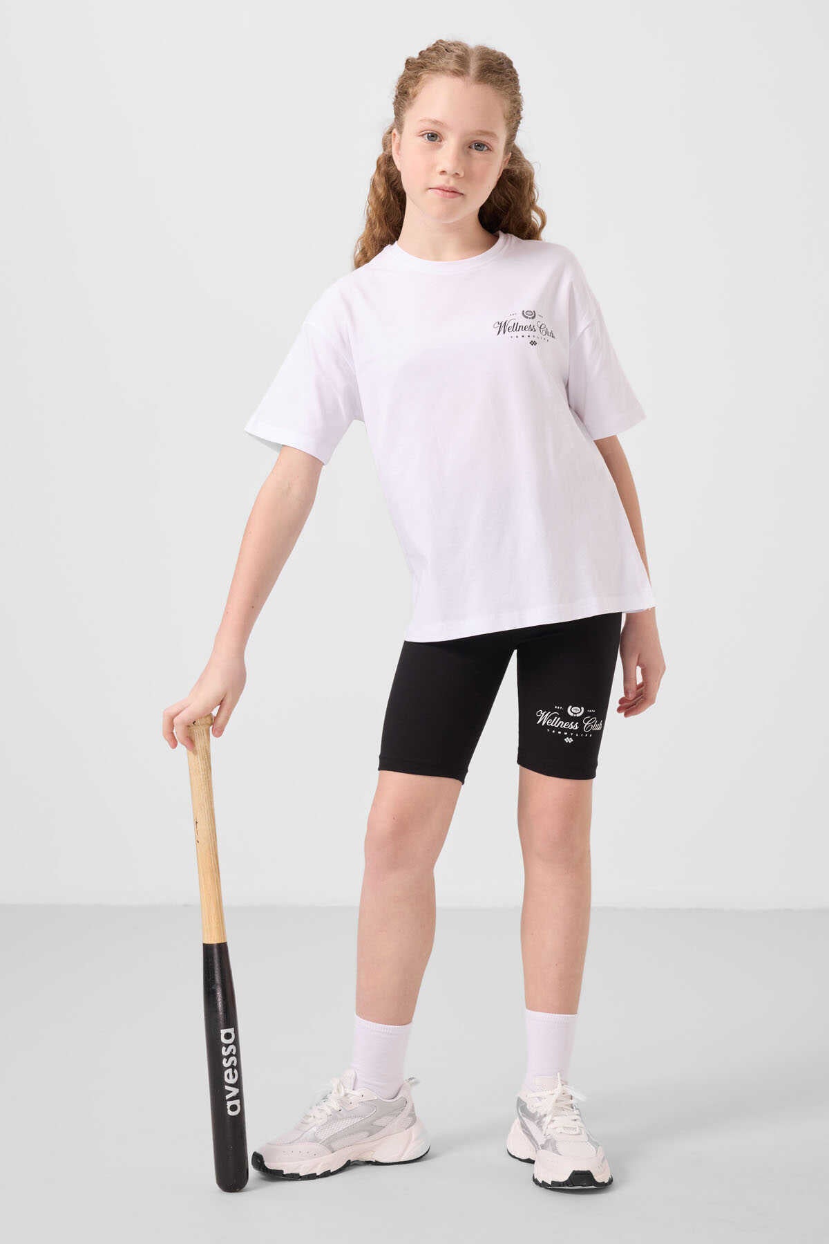 Tommylife Wholesale Cotton Crew Neck Standard Fit Printed Girls' Legging Set 75190 White Black