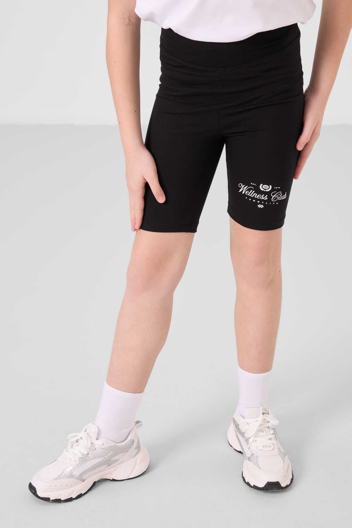 Tommylife Wholesale Cotton Crew Neck Standard Fit Printed Girls' Legging Set 75190 White Black